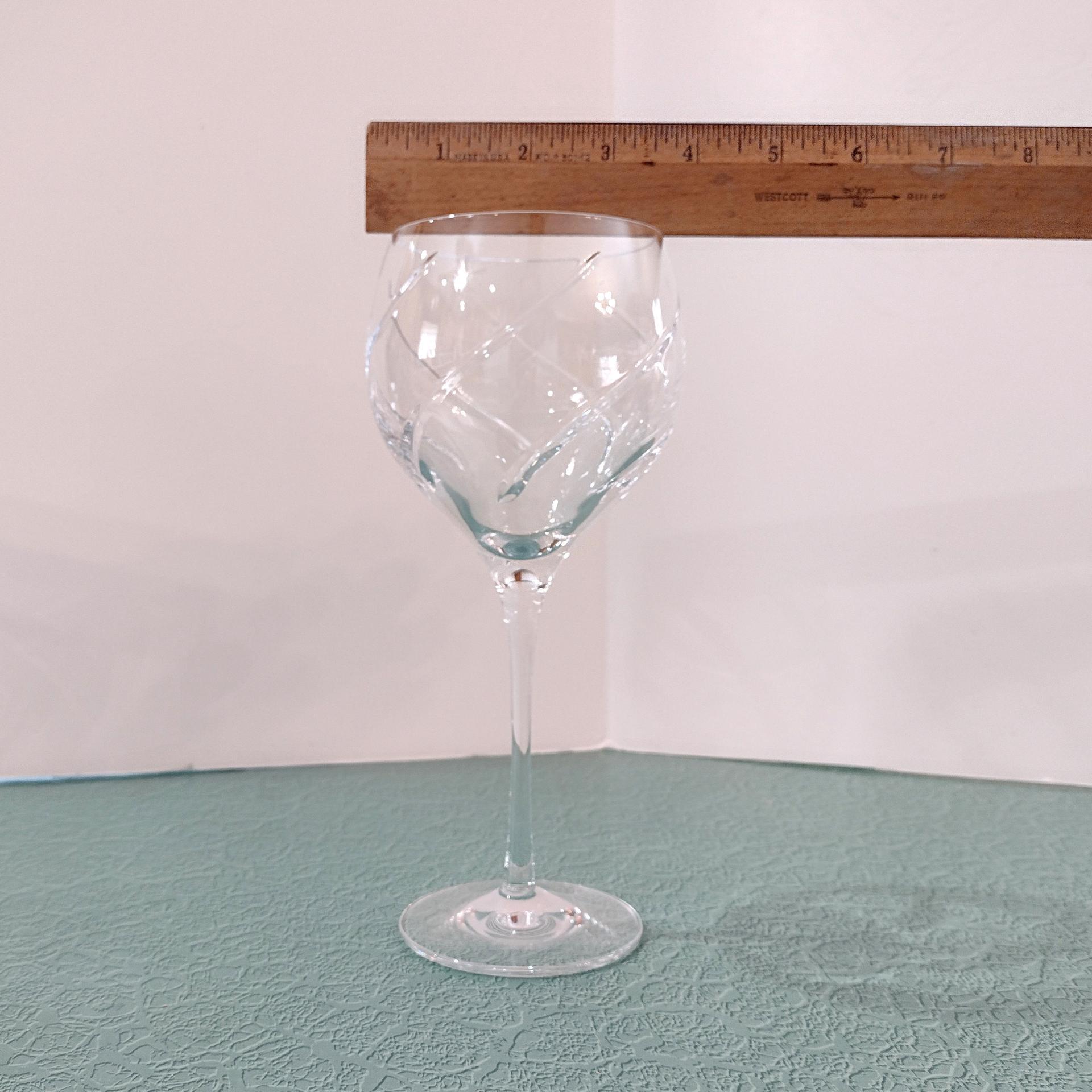 Vintage Crystal Balloon Chardonnay Wine Glass, Signed Rogaska Chelsea Cut Crystal Swirl White Wine Glass
