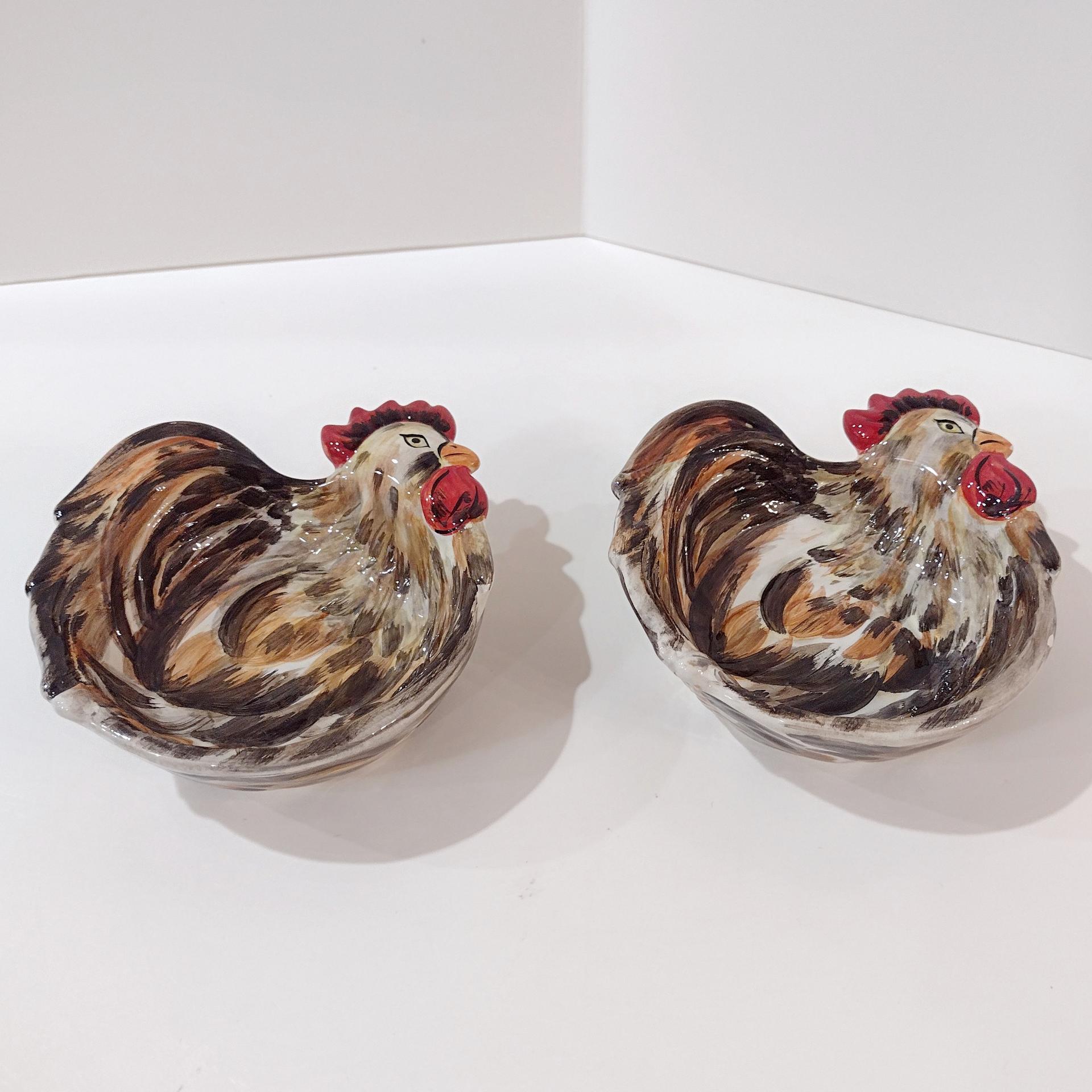 Vintage Rooster Chicken Condiment Bowls, Set of Two, Tabletops Gallery Sonama Rooster Bowls, Guest Soap Trinket Dishes