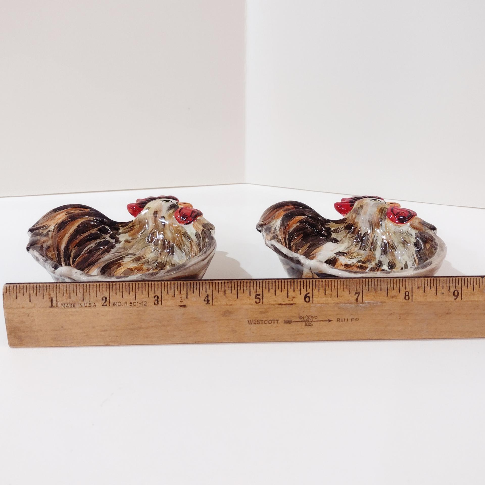 Vintage Rooster Chicken Condiment Bowls, Set of Two, Tabletops Gallery Sonama Rooster Bowls, Guest Soap Trinket Dishes