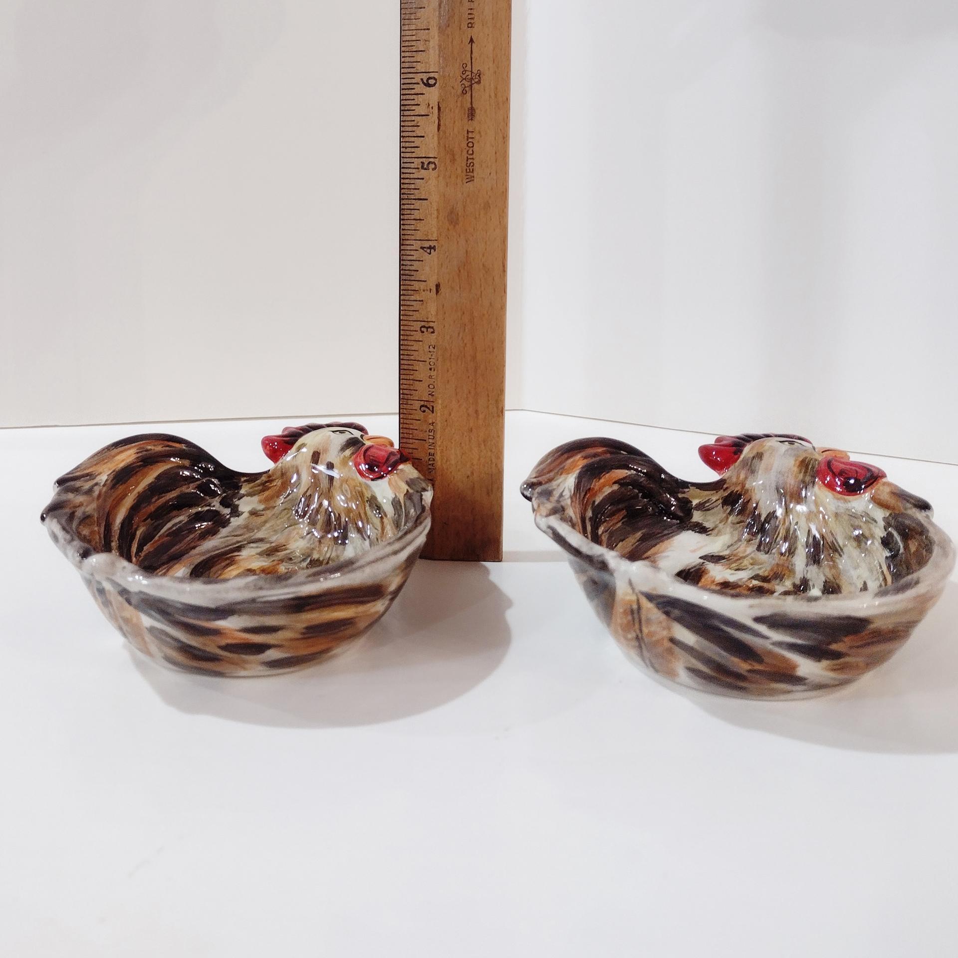 Vintage Rooster Chicken Condiment Bowls, Set of Two, Tabletops Gallery Sonama Rooster Bowls, Guest Soap Trinket Dishes