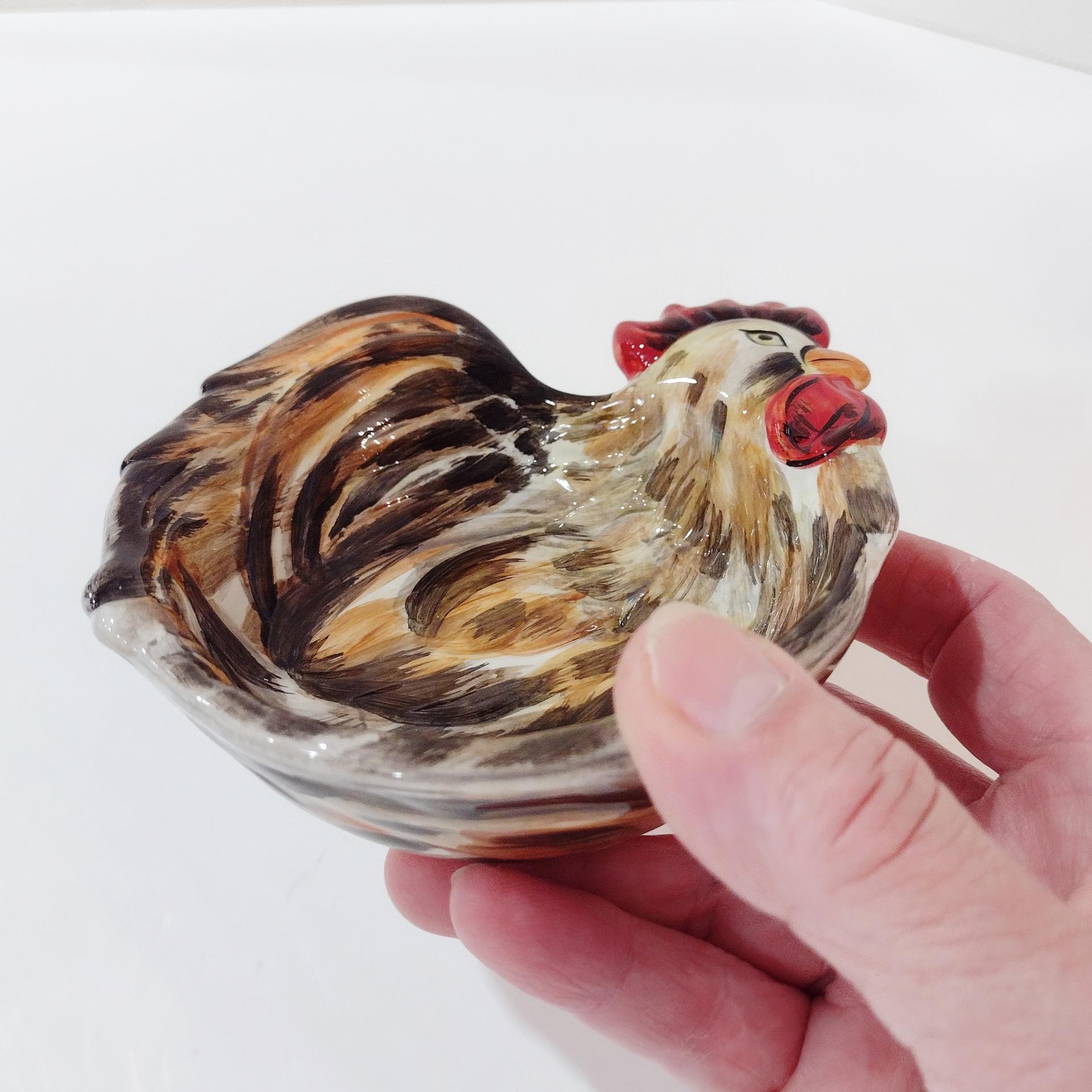 Vintage Rooster Chicken Condiment Bowls, Set of Two, Tabletops Gallery Sonama Rooster Bowls, Guest Soap Trinket Dishes