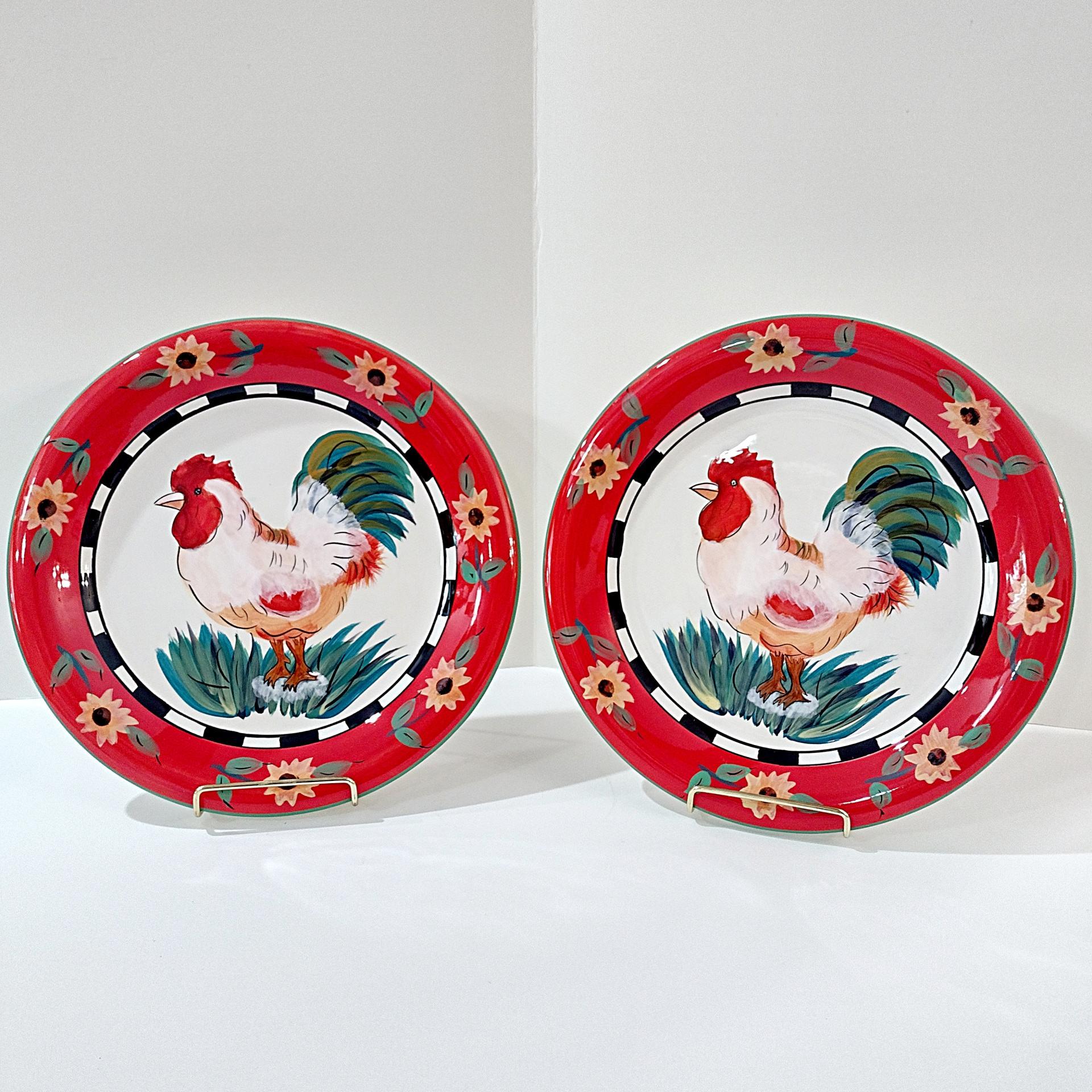 Vintage 222 Fifth Sunflower Rooster Large Ceramic Dinner Plate
