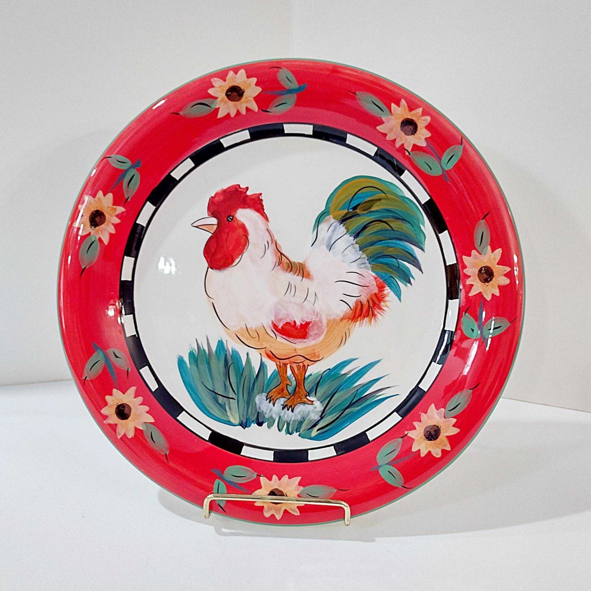 Vintage 222 Fifth Sunflower Rooster Large Ceramic Dinner Plate