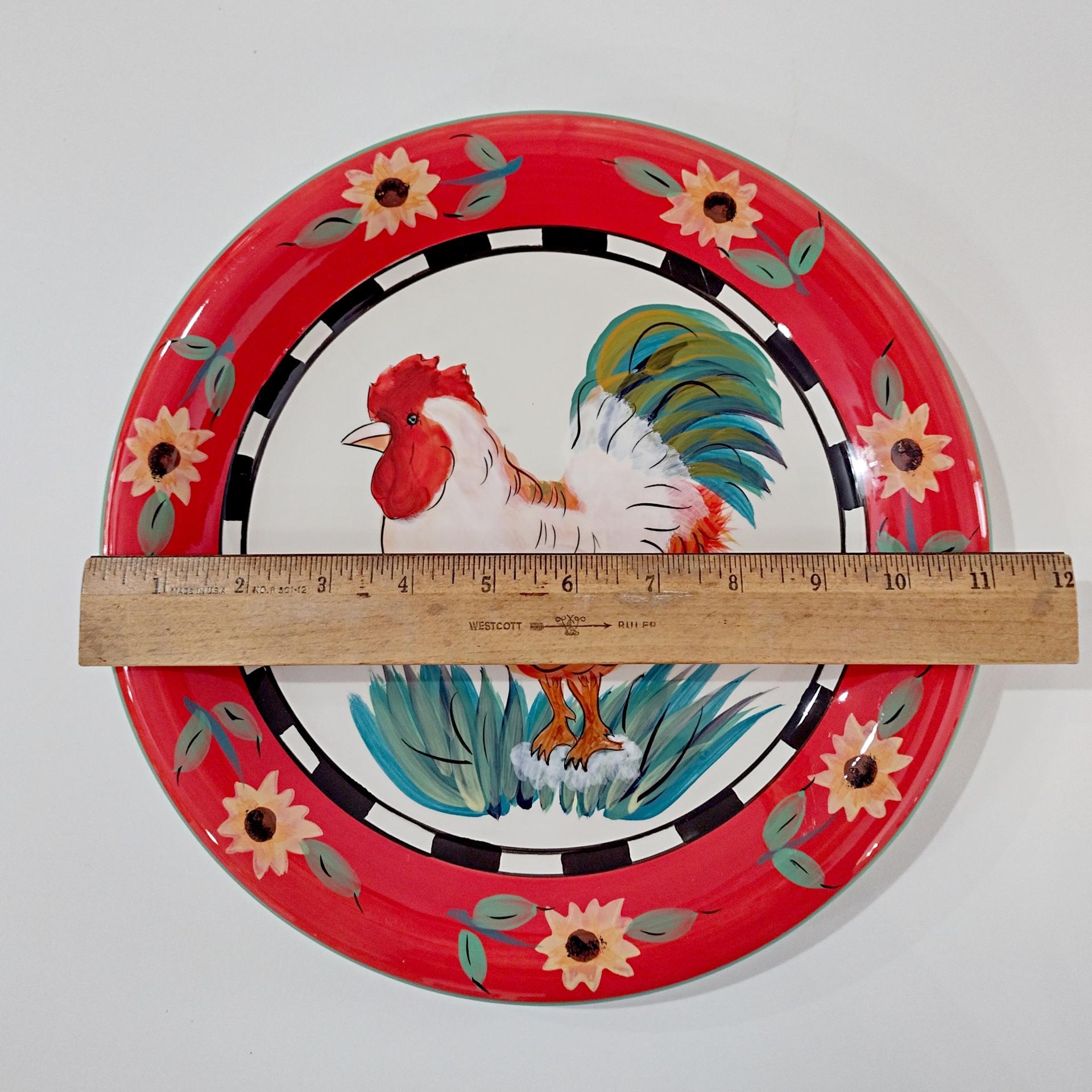 Vintage 222 Fifth Sunflower Rooster Large Ceramic Dinner Plate