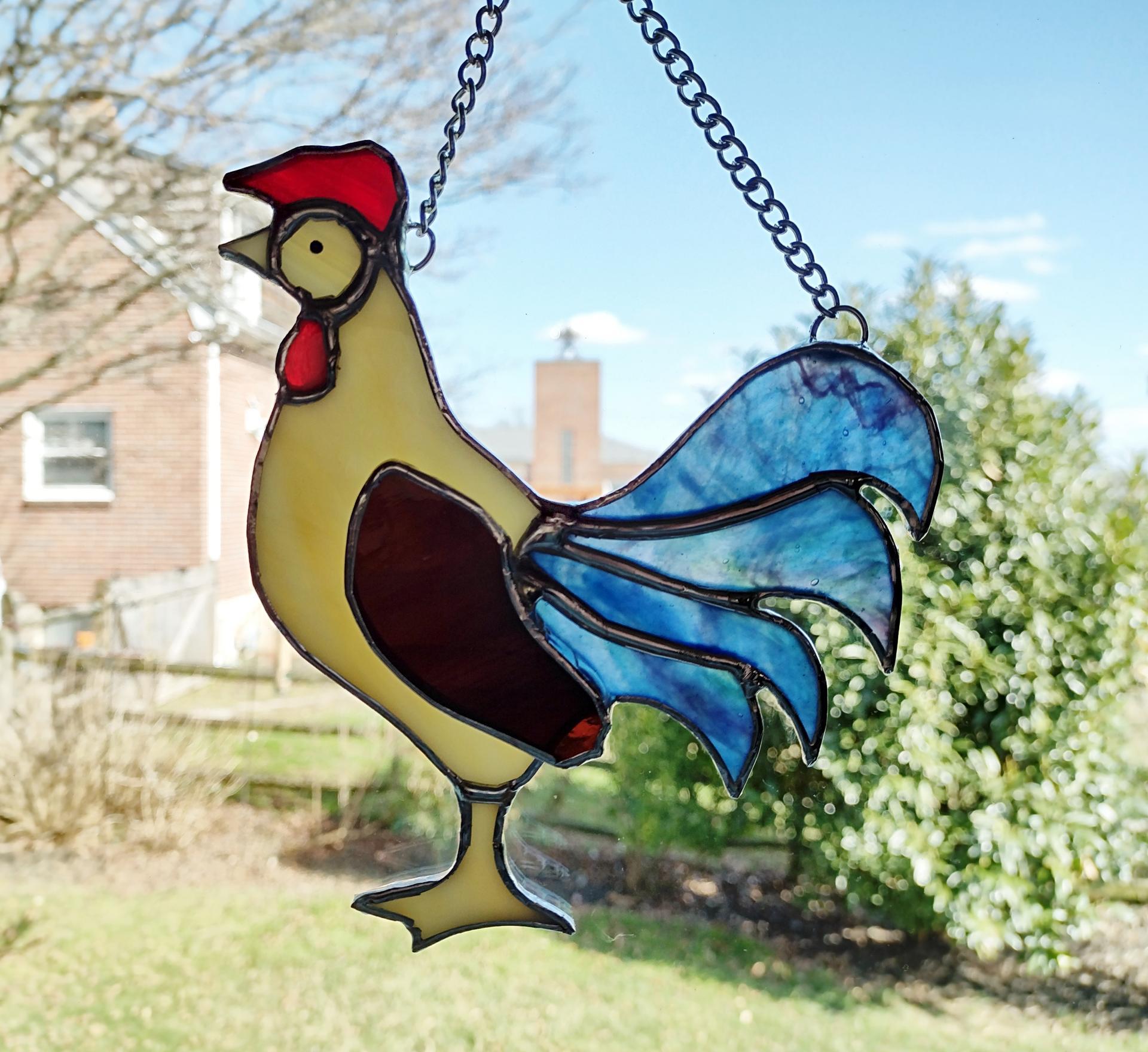 Rooster Stained Glass Suncatcher, Chicken Decoration