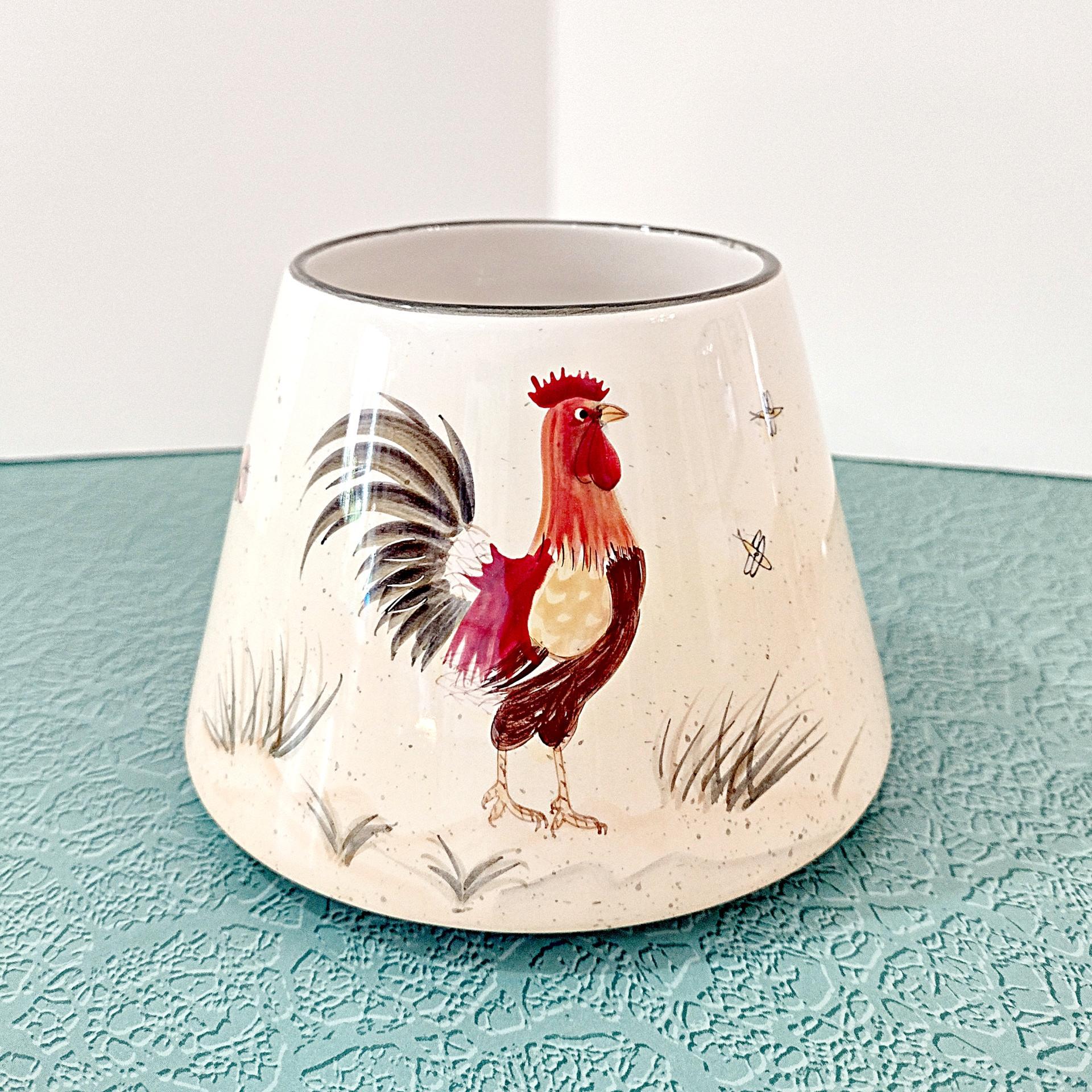 Vintage Home Interiors Rooster Ceramic Candle Shade Jar Topper, Country Farm Decor