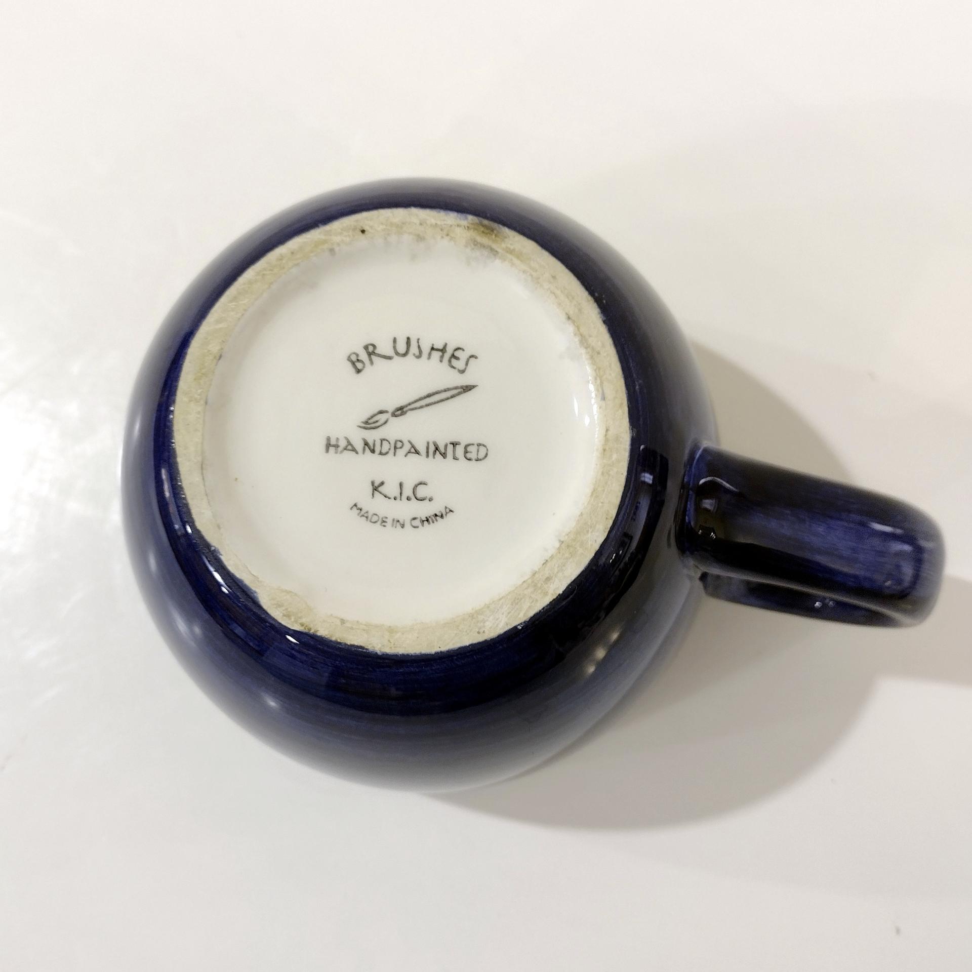 Vintage Blue Nautical Rope Boat Captain Sailor Ceramic Coffee Tea Oversized Mug, KIG Brushes Hand Painted Mug