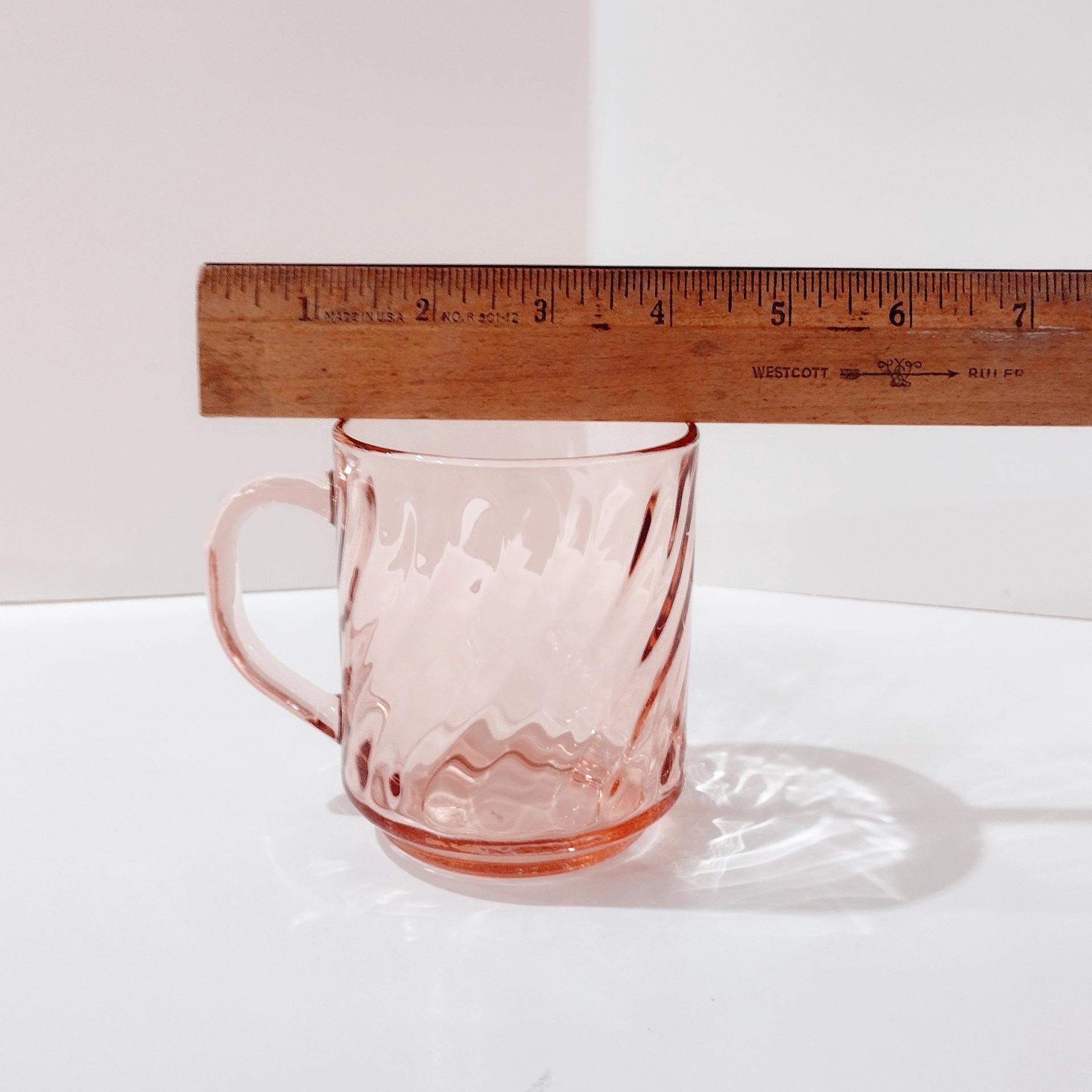 Vintage Arcoroc France Rosaline Pink Swirl Optic Glass Mugs, Set of Three