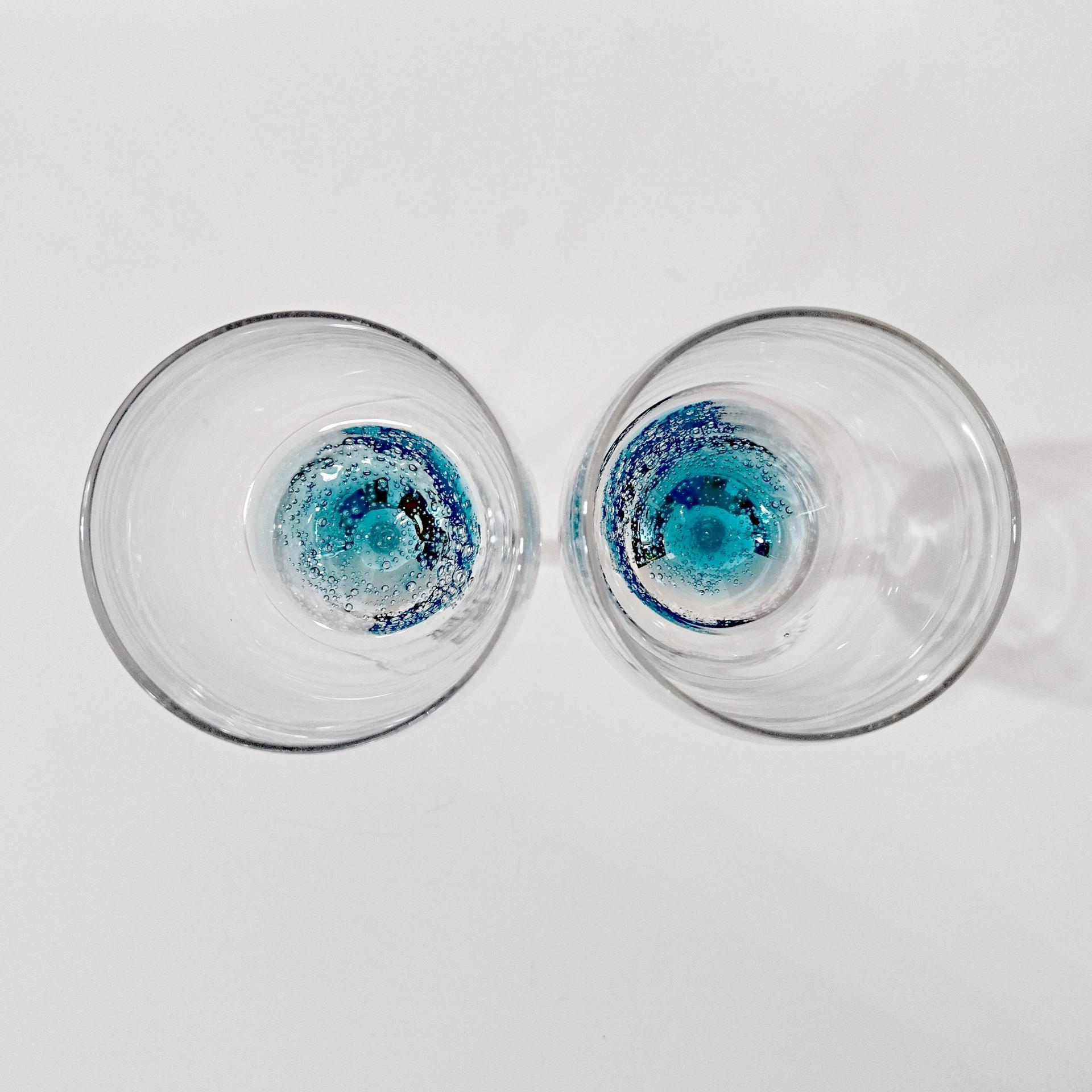 Vintage Roscher Teal Blue Bubble Wine Glasses, Set of Two