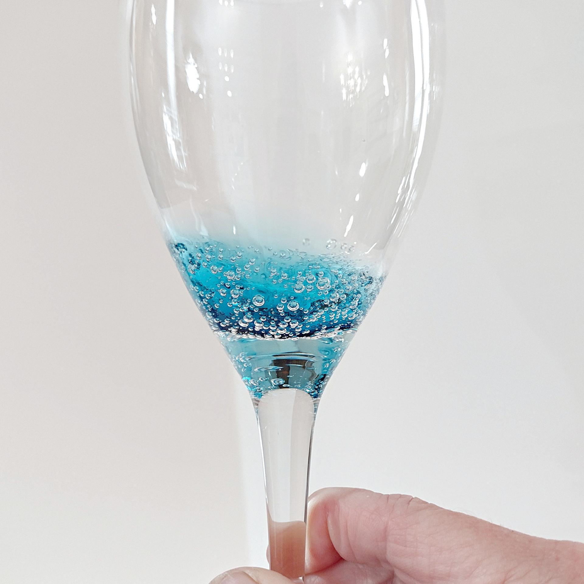 Vintage Roscher Teal Blue Bubble Wine Glasses, Set of Two