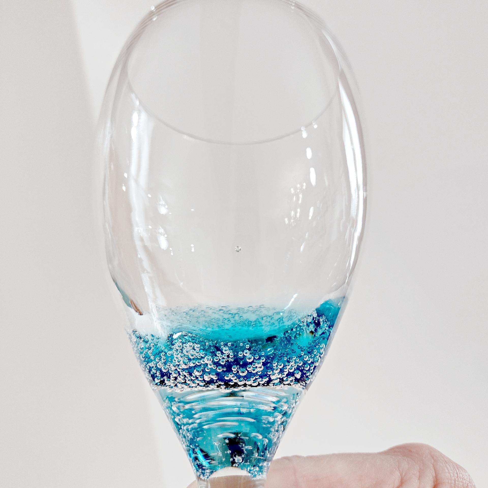 Vintage Roscher Teal Blue Bubble Wine Glasses, Set of Two