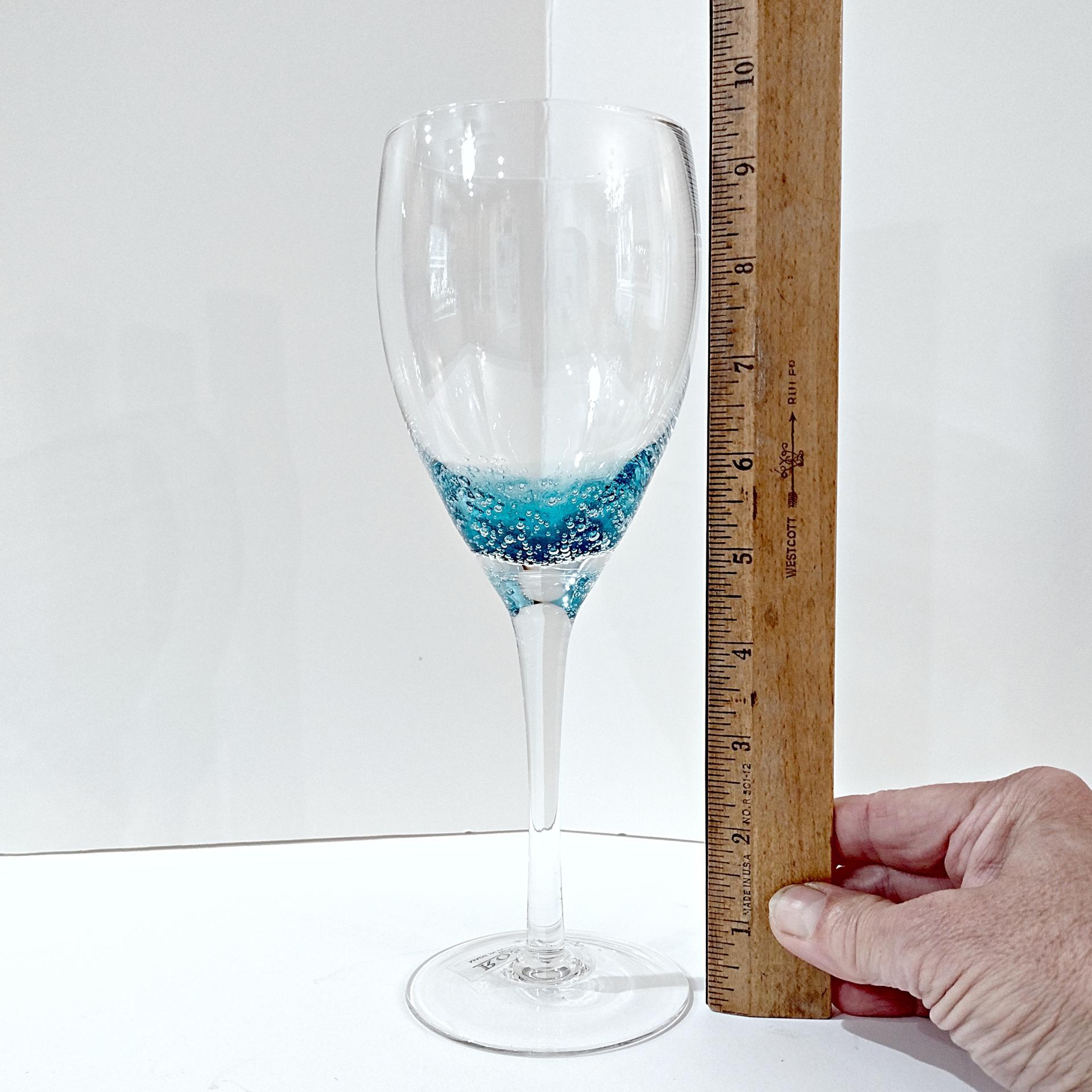 Vintage Roscher Teal Blue Bubble Wine Glasses, Set of Two