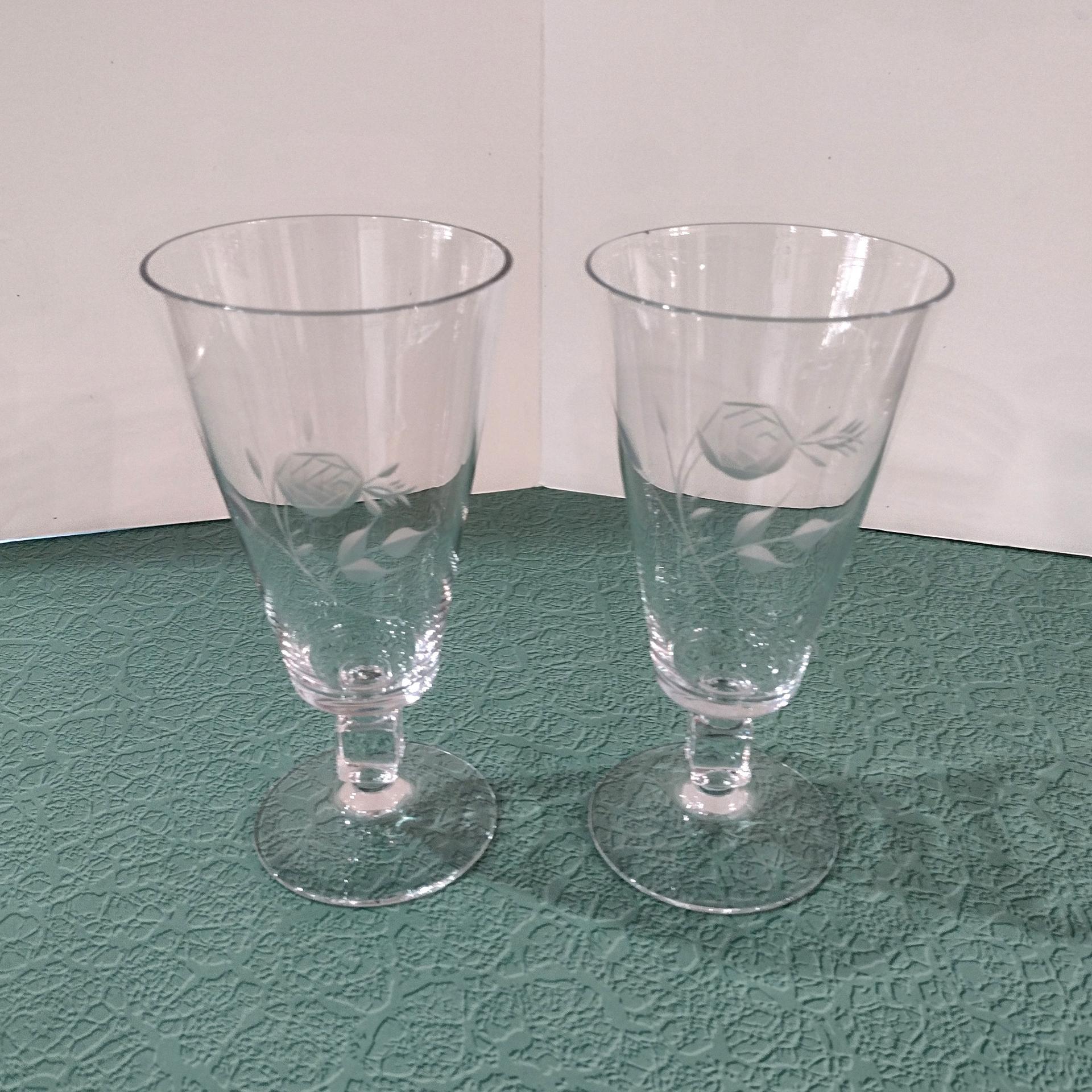 Antique American Hostess Manor Rose Crystal Iced Tea Glasses, Set of Two