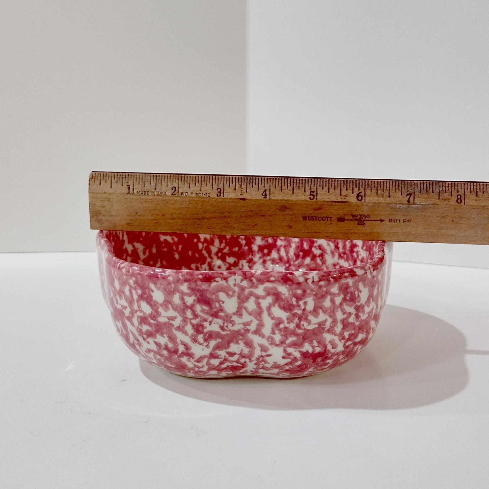Vintage Rose Red Pink Spongeware Ceramic Petal Serving Bowl, Roseville Spongware Pottery, Workshops of Gerald E Henn Pottery