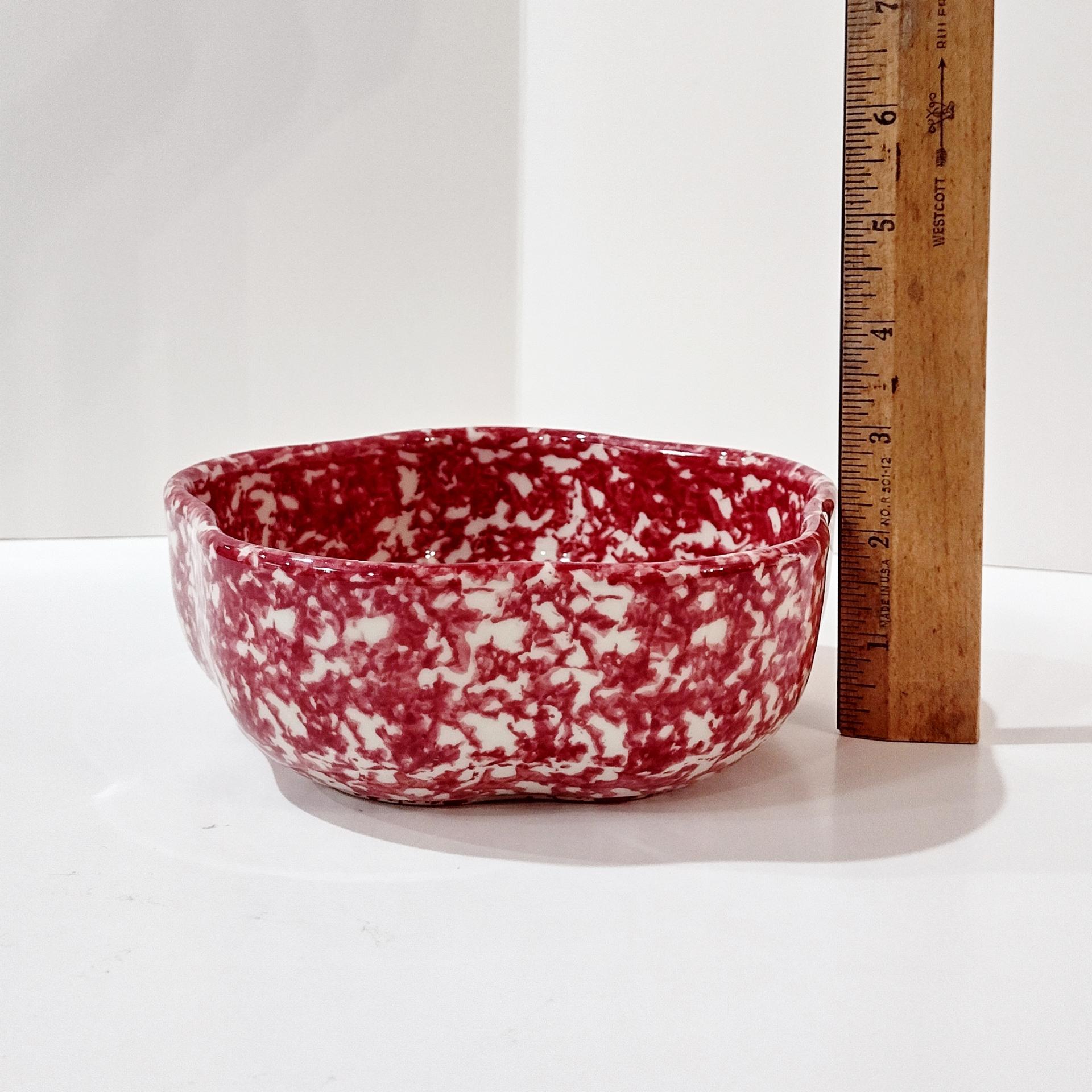 Vintage Rose Red Spongeware Ceramic Petal Serving Bowl, Roseville Spongware Pottery, Workshops of Gerald E Henn Pottery
