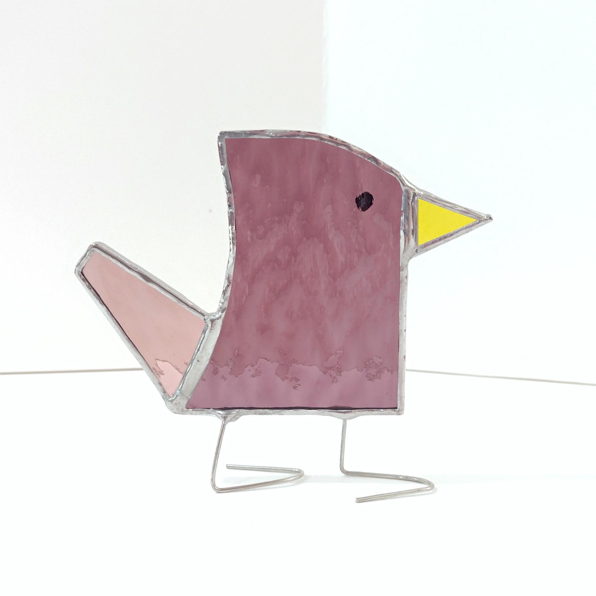 Stained Glass Standing Bird, Funky Amber Purple and Pink Glass Bird Suncatcher, Bird Lover Gift, Windowsill Sitter