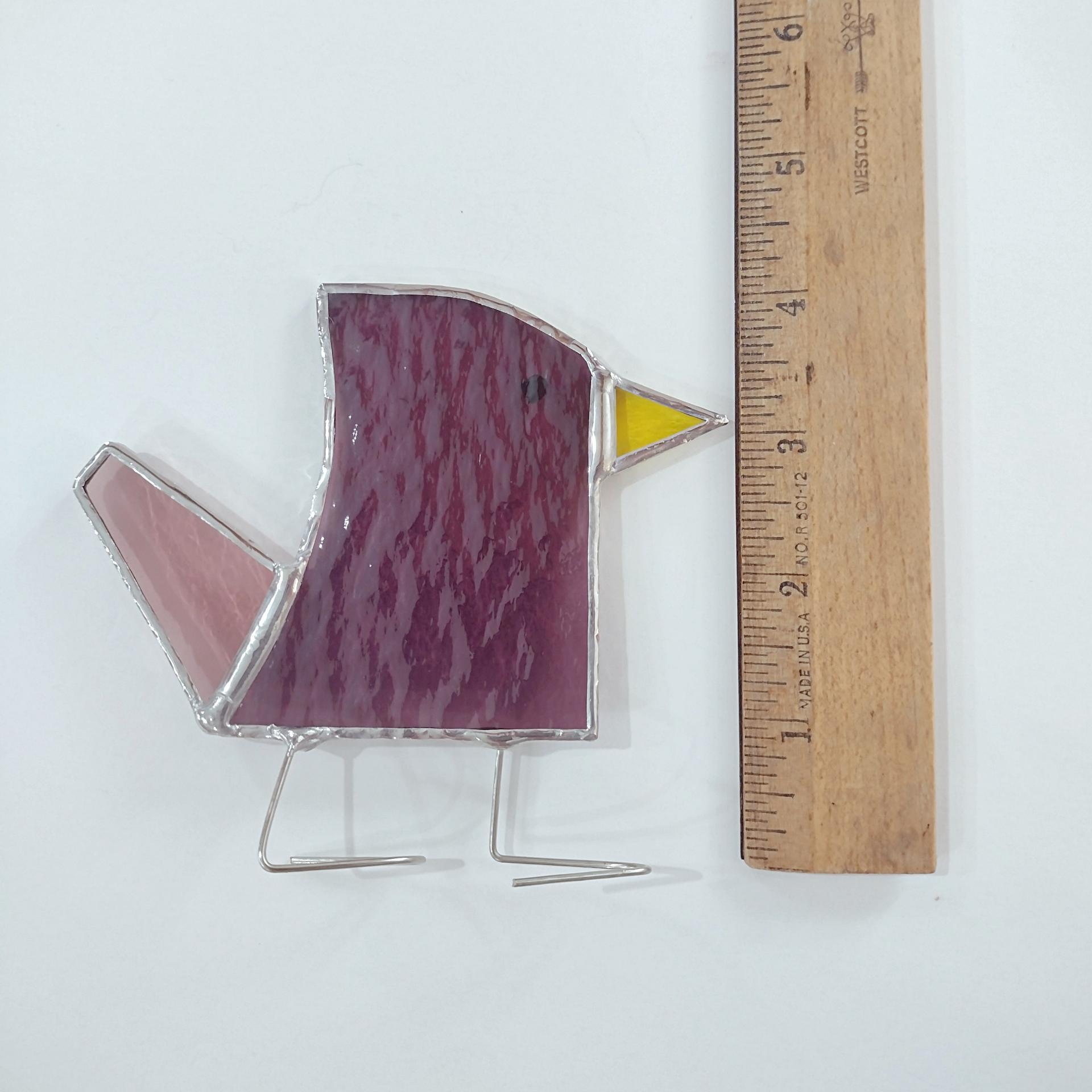 Stained Glass Standing Bird, Funky Amber Purple and Pink Glass Bird Suncatcher, Bird Lover Gift, Windowsill Sitter