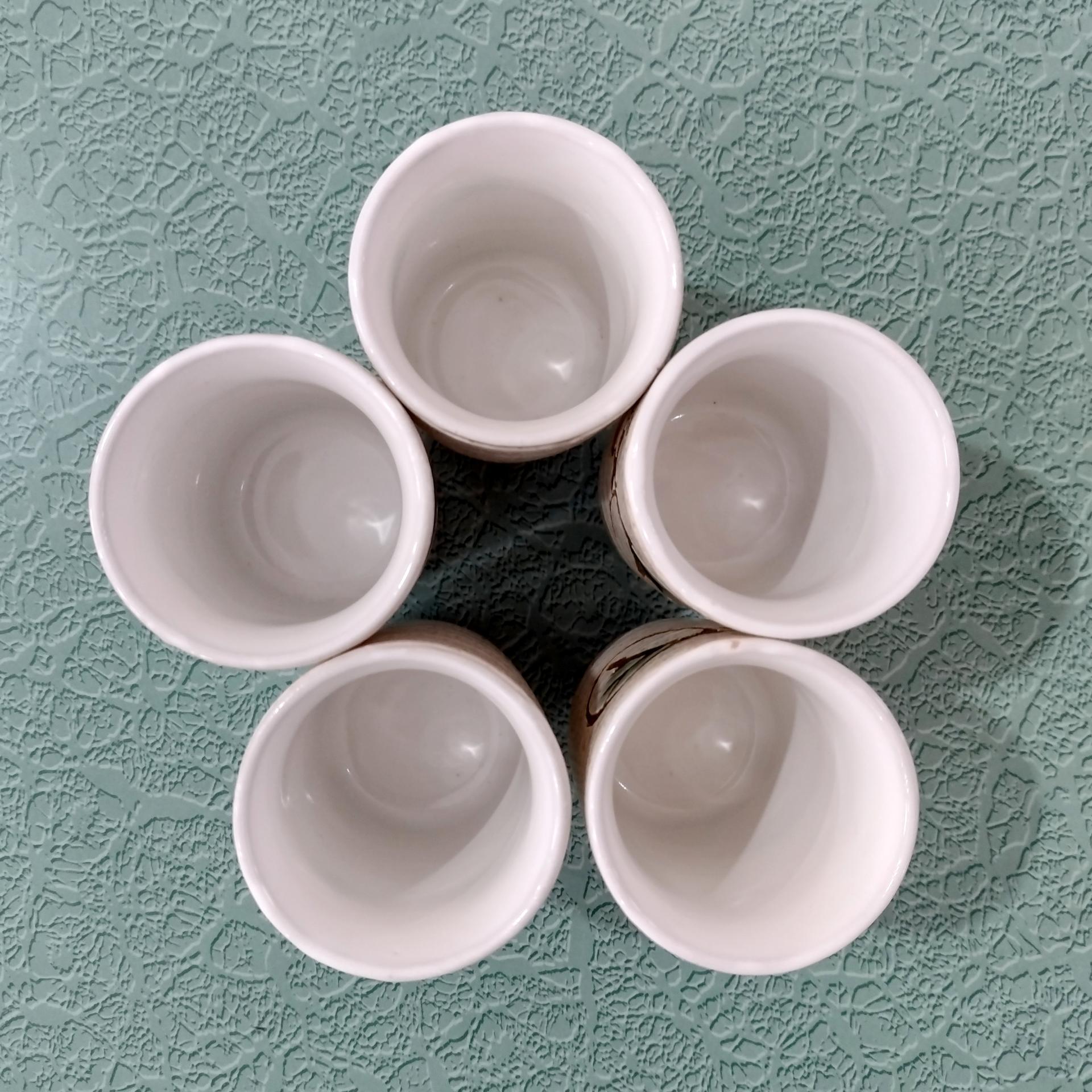 Vintage Otargiri Japanese Sake Tea Ceramic Stoneware Cups, Set of Five