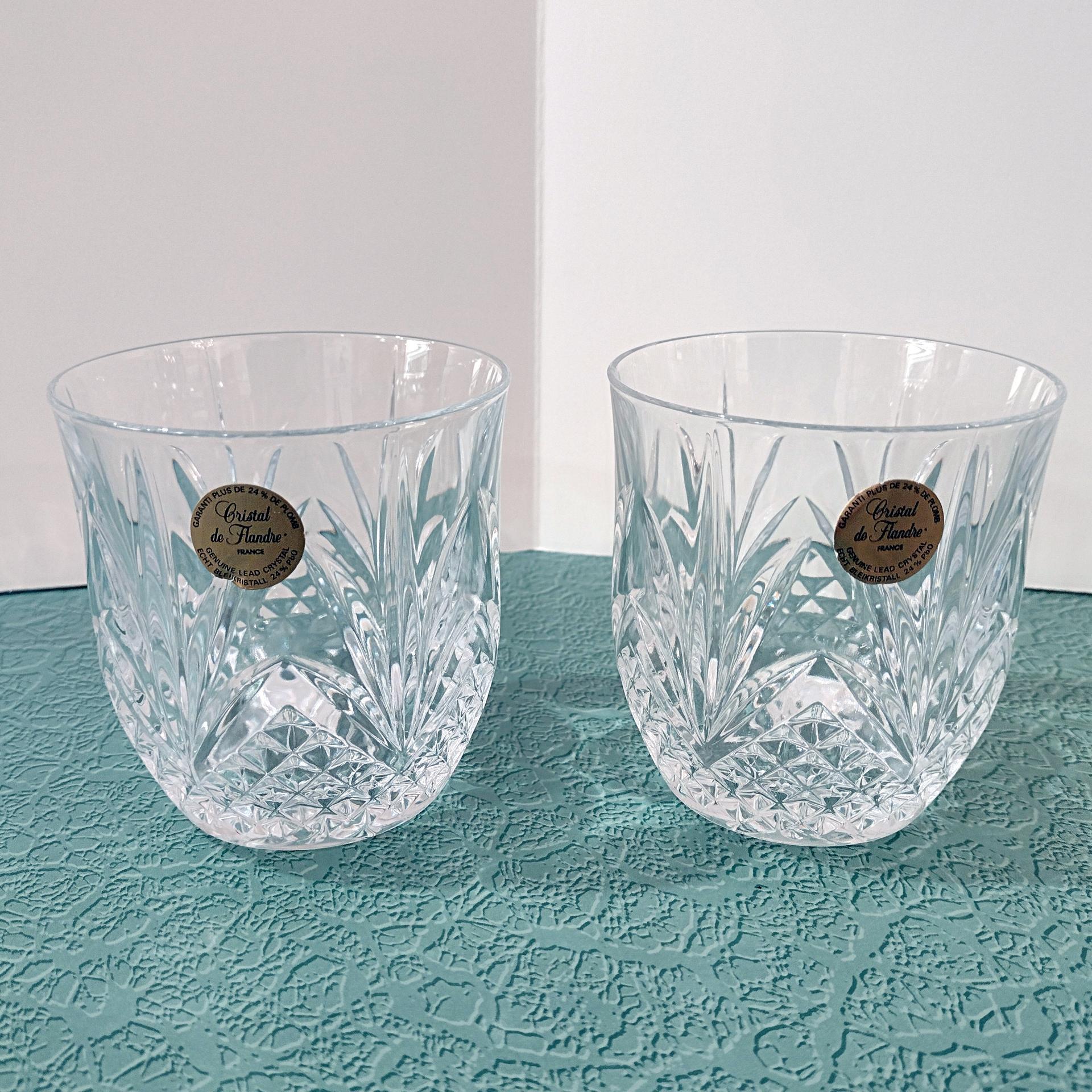 Vintage NEW Cristal de Flandre Salzburg Crystal Rocks Glasses, Set of Two, 10 Ounce Old Fashioned Glasses, Whiskey Glasses, Lowball Glasses