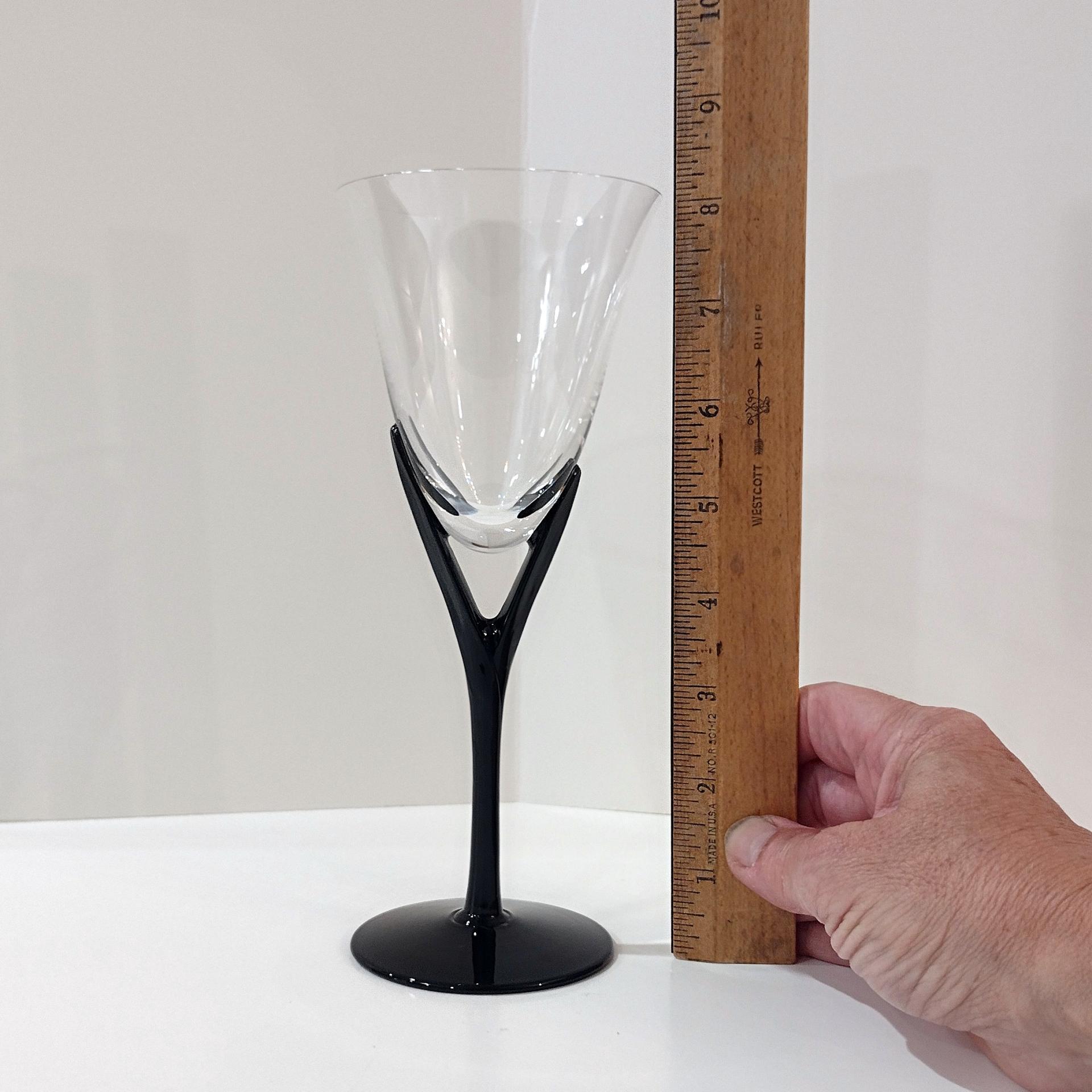 Vintage Sasaki Crystal Wine Glasses, Set of Four, Capistrano Black