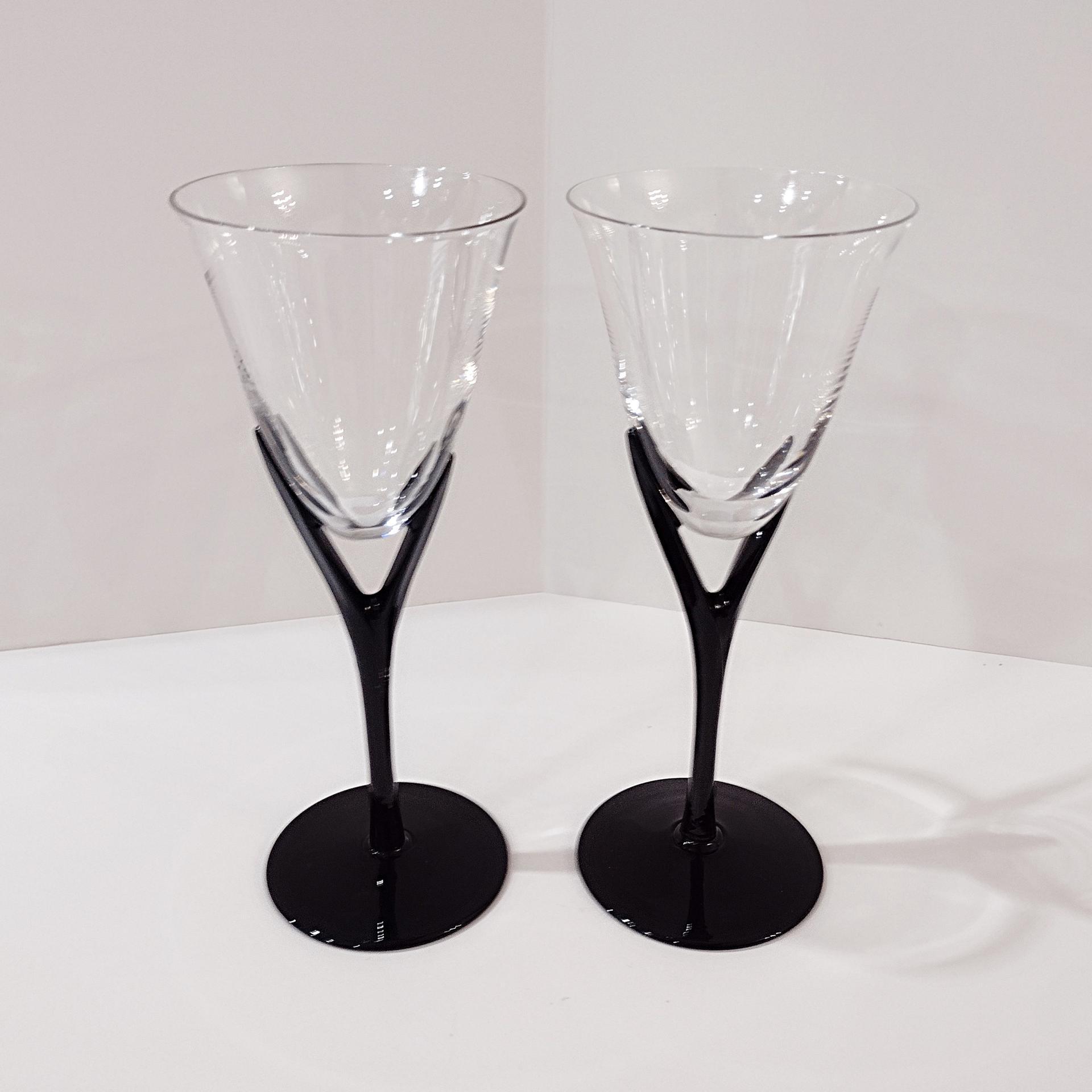 Vintage Sasaki Crystal Wine Glasses, Set of Two, Capistrano Black