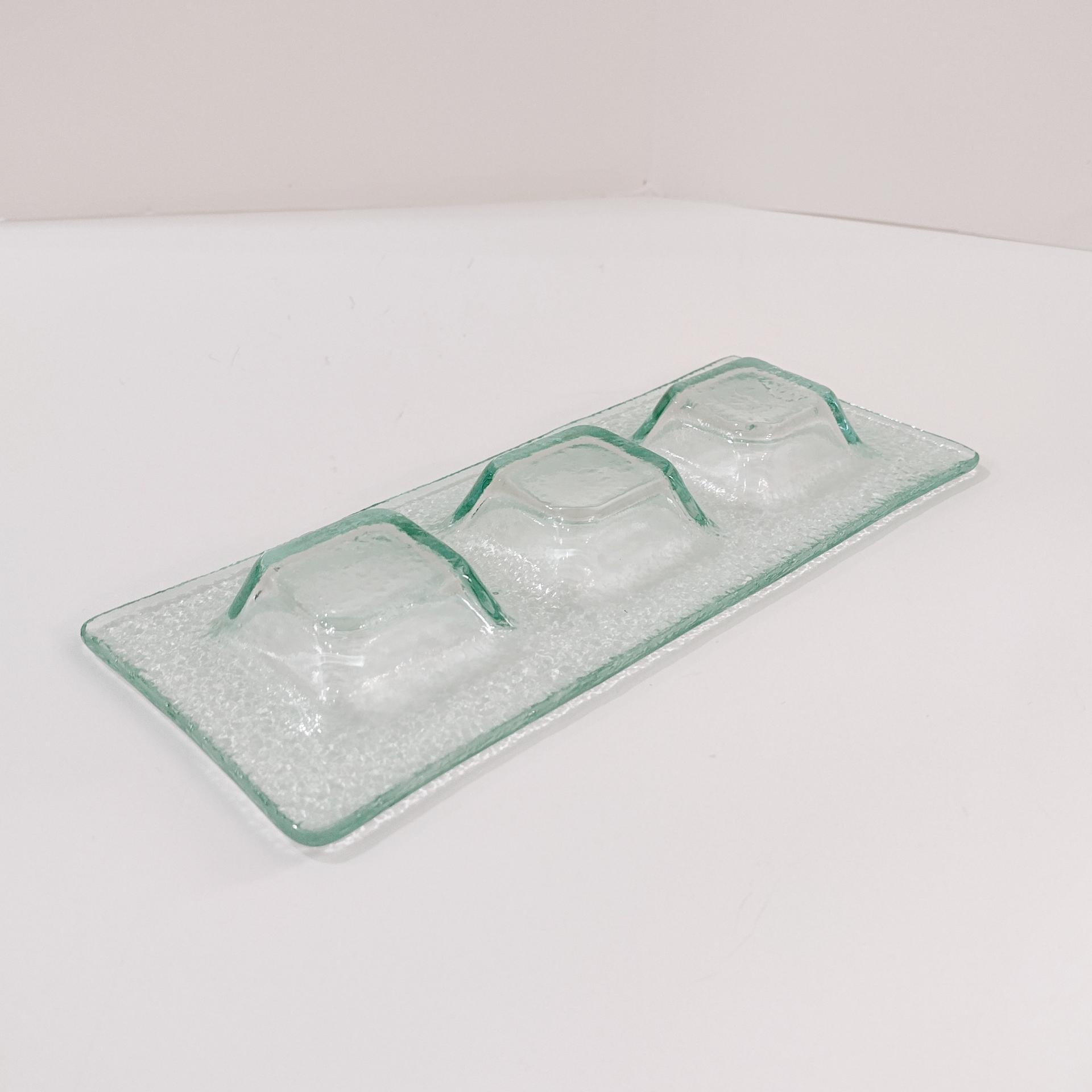 Vintage Recycled Green Glass Three Sectioned Sauce Dish, Sushi Sauce Tray