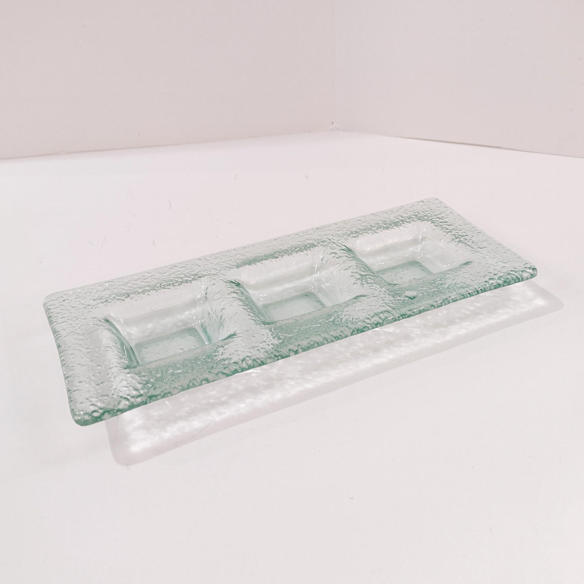 Vintage Recycled Green Glass Three Sectioned Sauce Dish, Sushi Sauce Tray