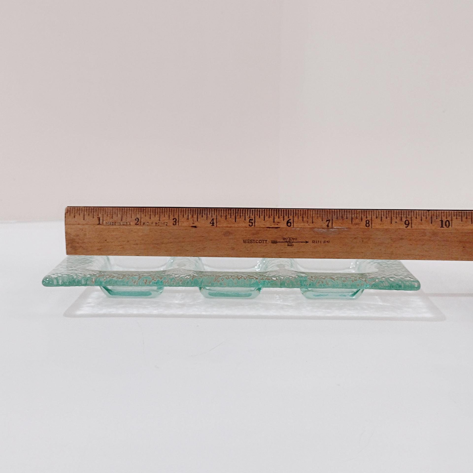 Vintage Recycled Green Glass Three Sectioned Sauce Dish, Sushi Sauce Tray