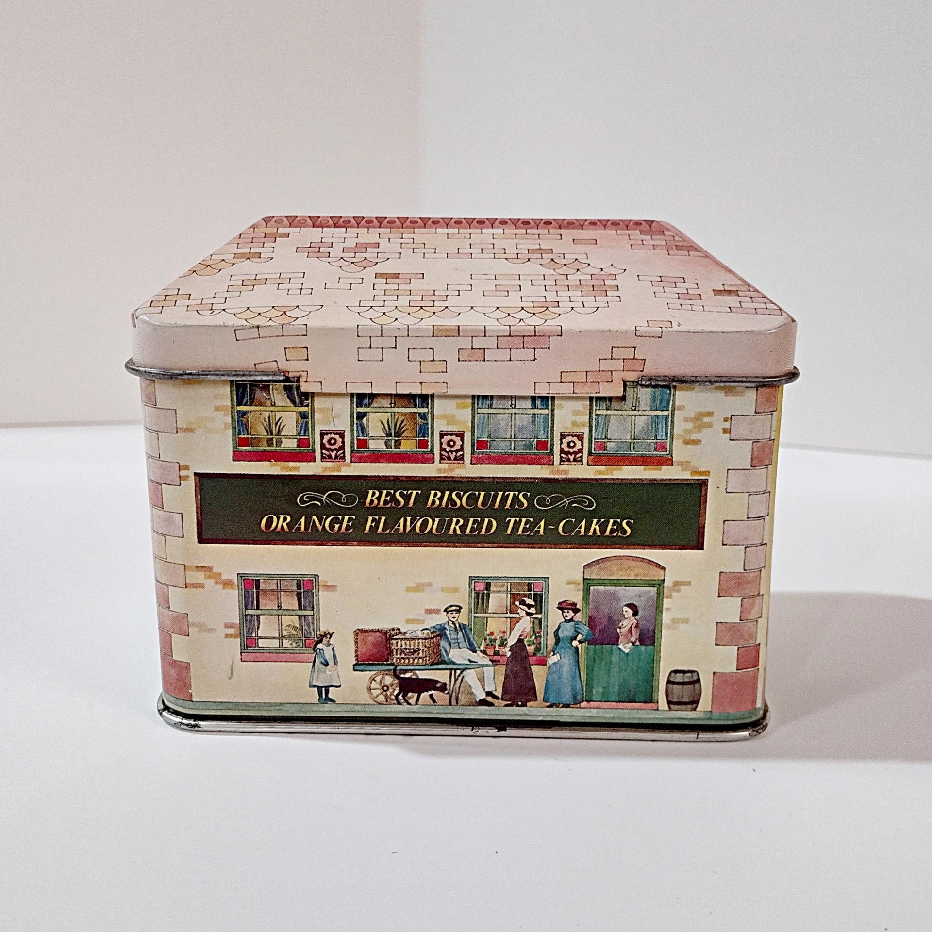 Vintage H. G. Saunders Ian Logan Hinged Lid Tin, House Shaped Storage Tin Box