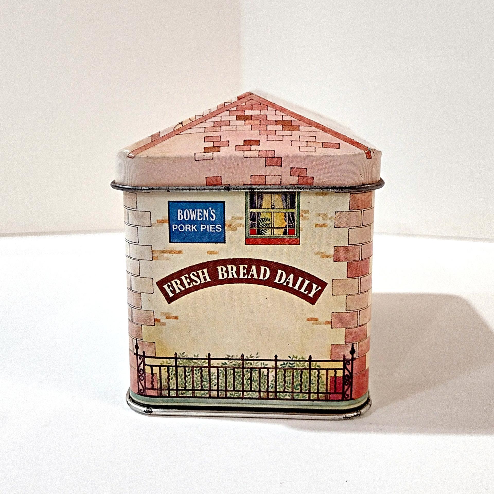 Vintage H. G. Saunders Ian Logan Hinged Lid Tin, House Shaped Storage Tin Box