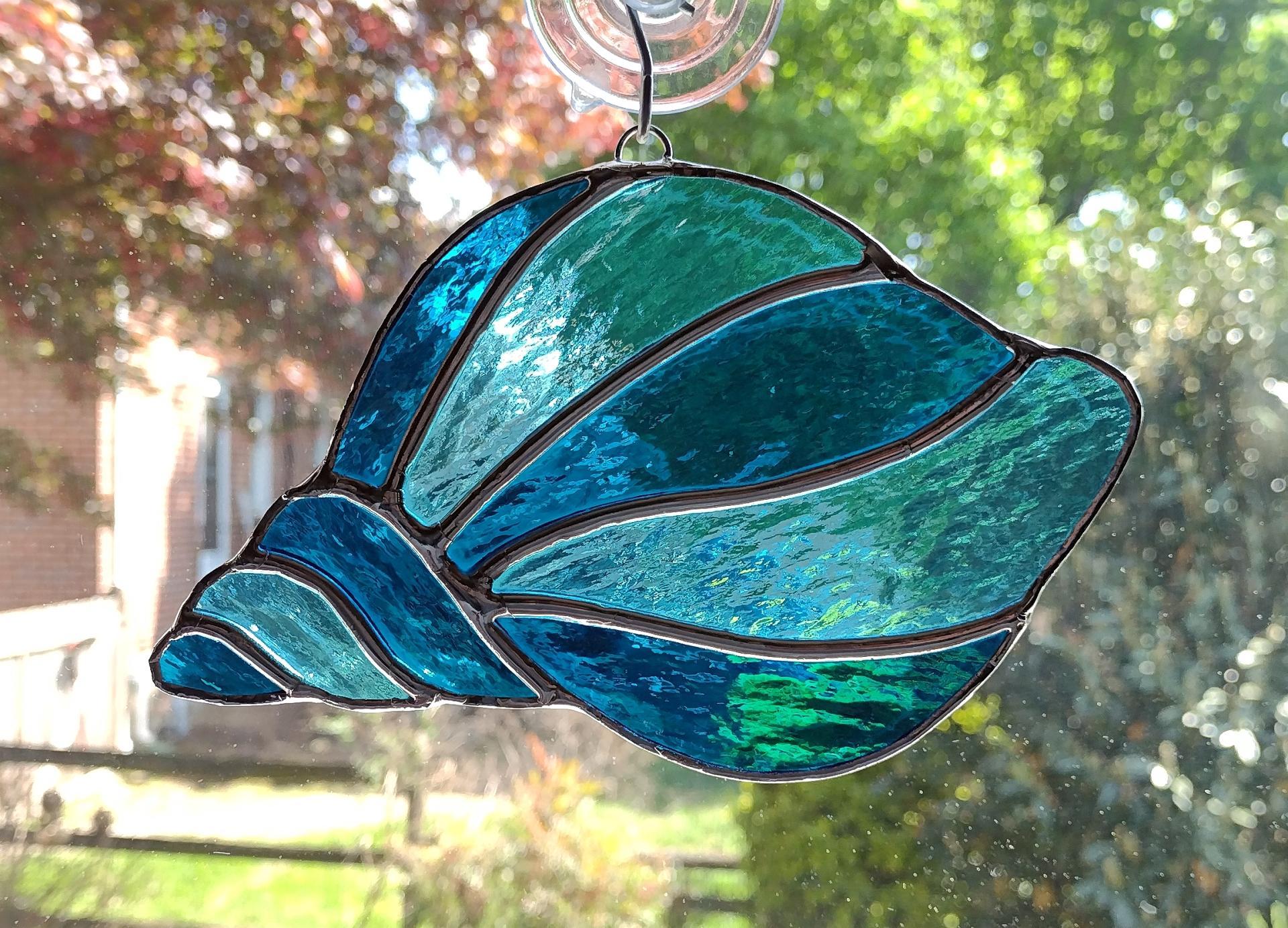 Sea Shell Stained Glass Suncatcher, Blue