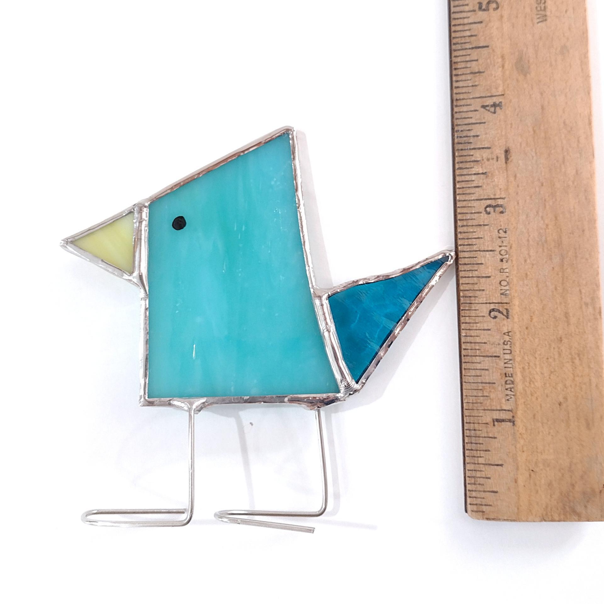Stained Glass Standing Bird, Funky Blue Glass Bird Suncatcher, Bird Lover Gift, Windowsill Sitter