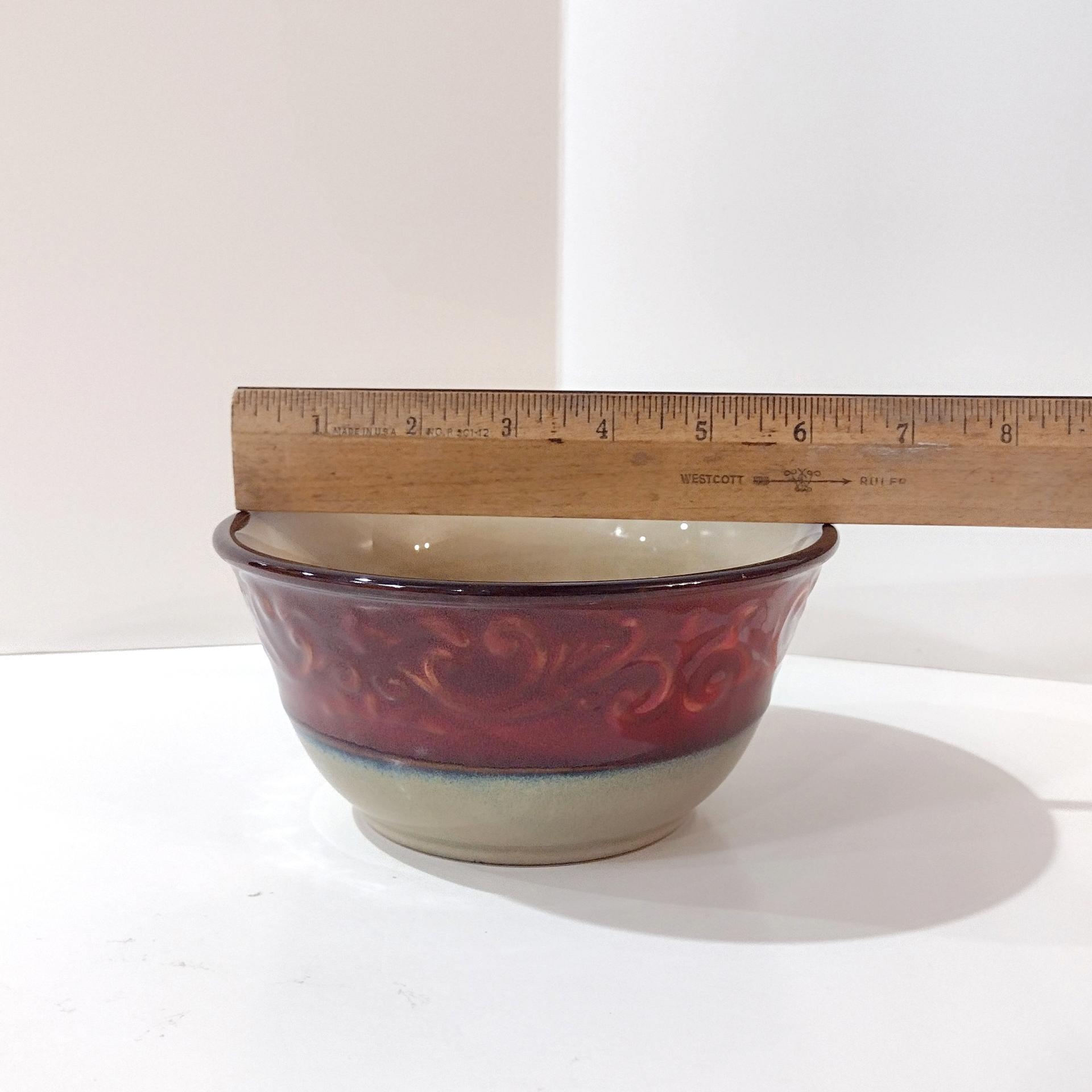 Pier One Red Scroll Ceramic Soup Cereal Large Bowls, Set of Four, Tuscan Style Bowls