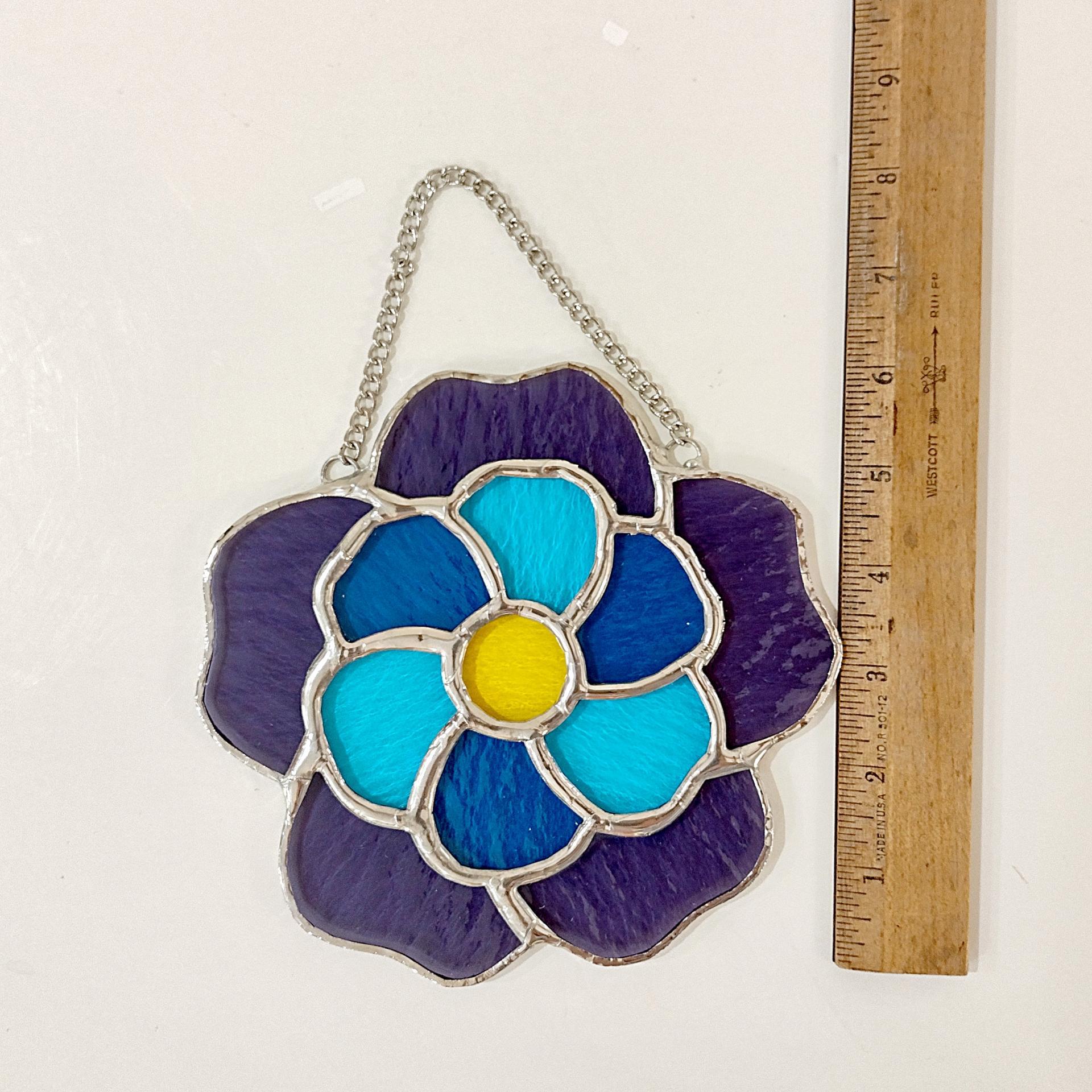 Stained Glass Blue and Purple Flower Suncatcher