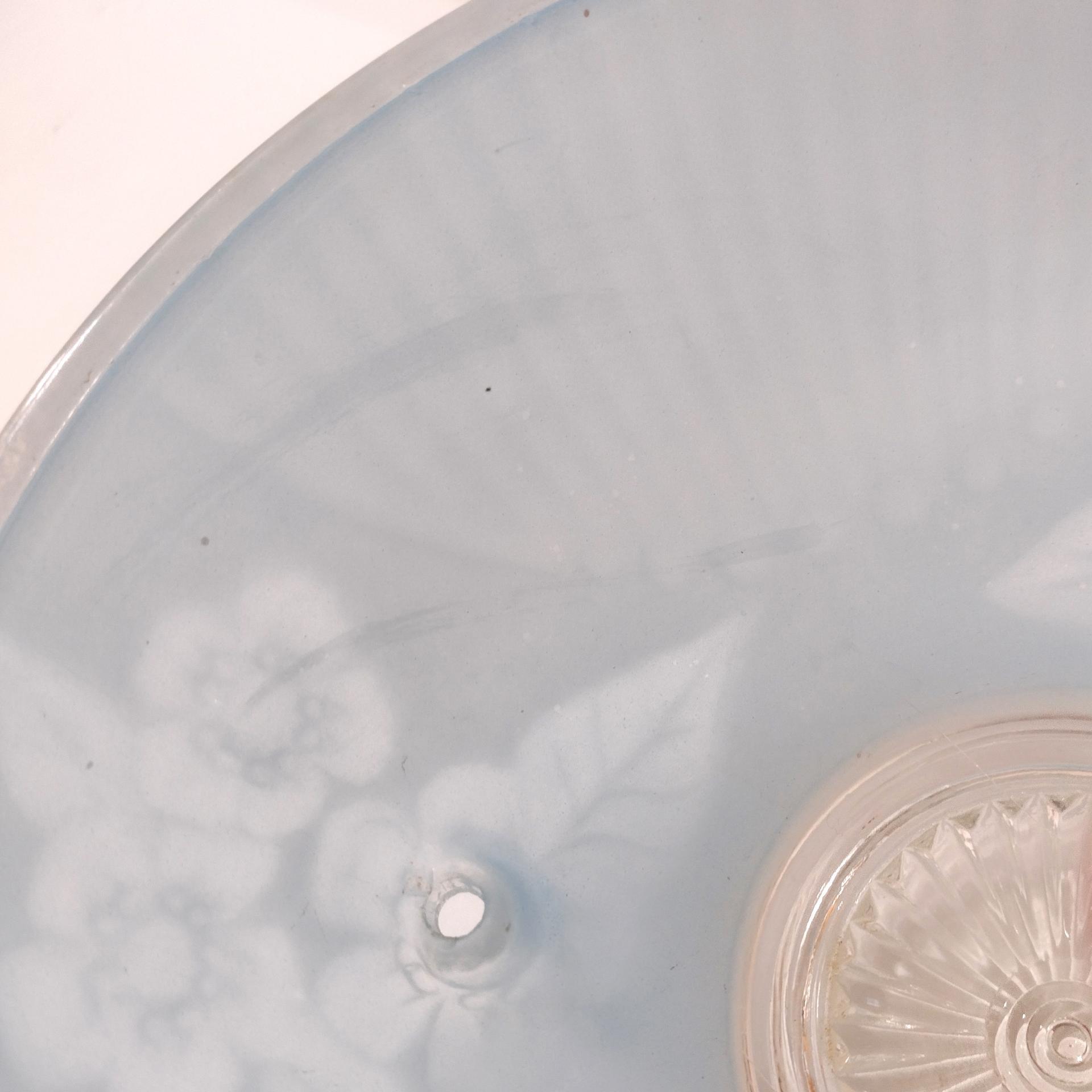 Vintage Art Deco Style Floral Light Blue Frosted Glass Three Chain Suspension Dome Shade
