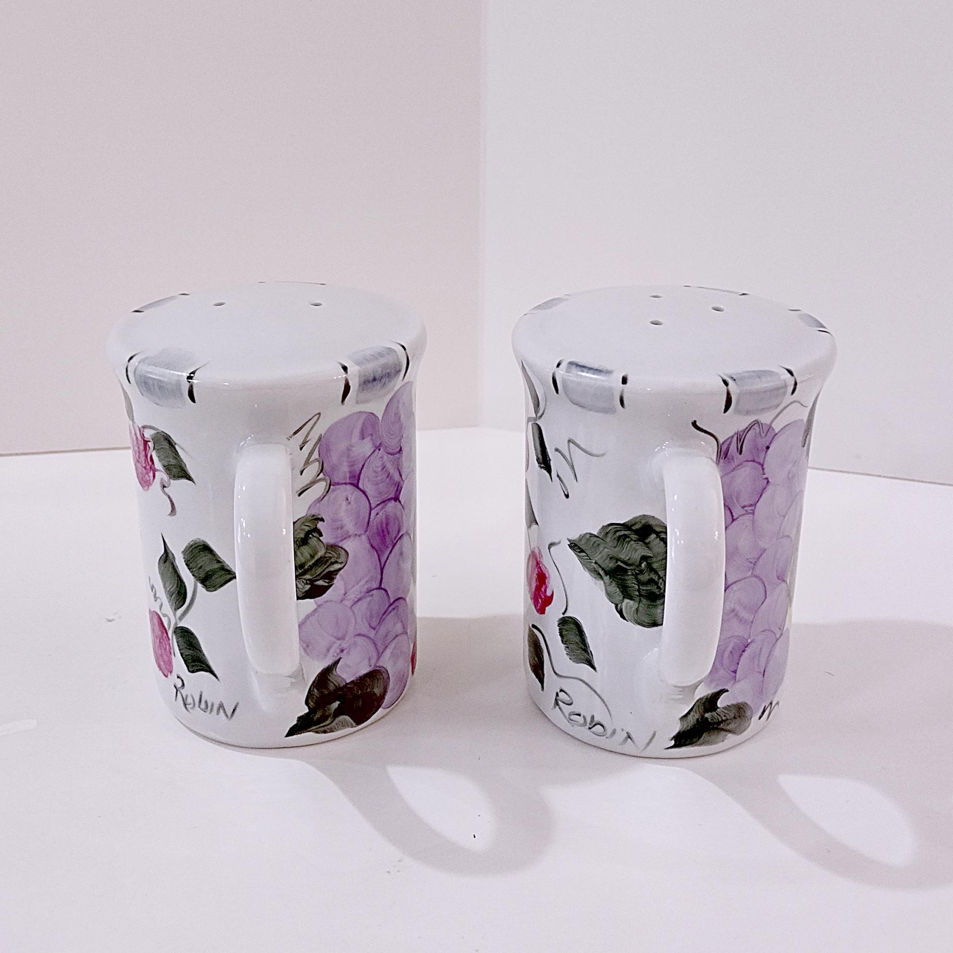 Vintage Fruit Motif Large Salt and Pepper Shaker Set, Shakers with Handles