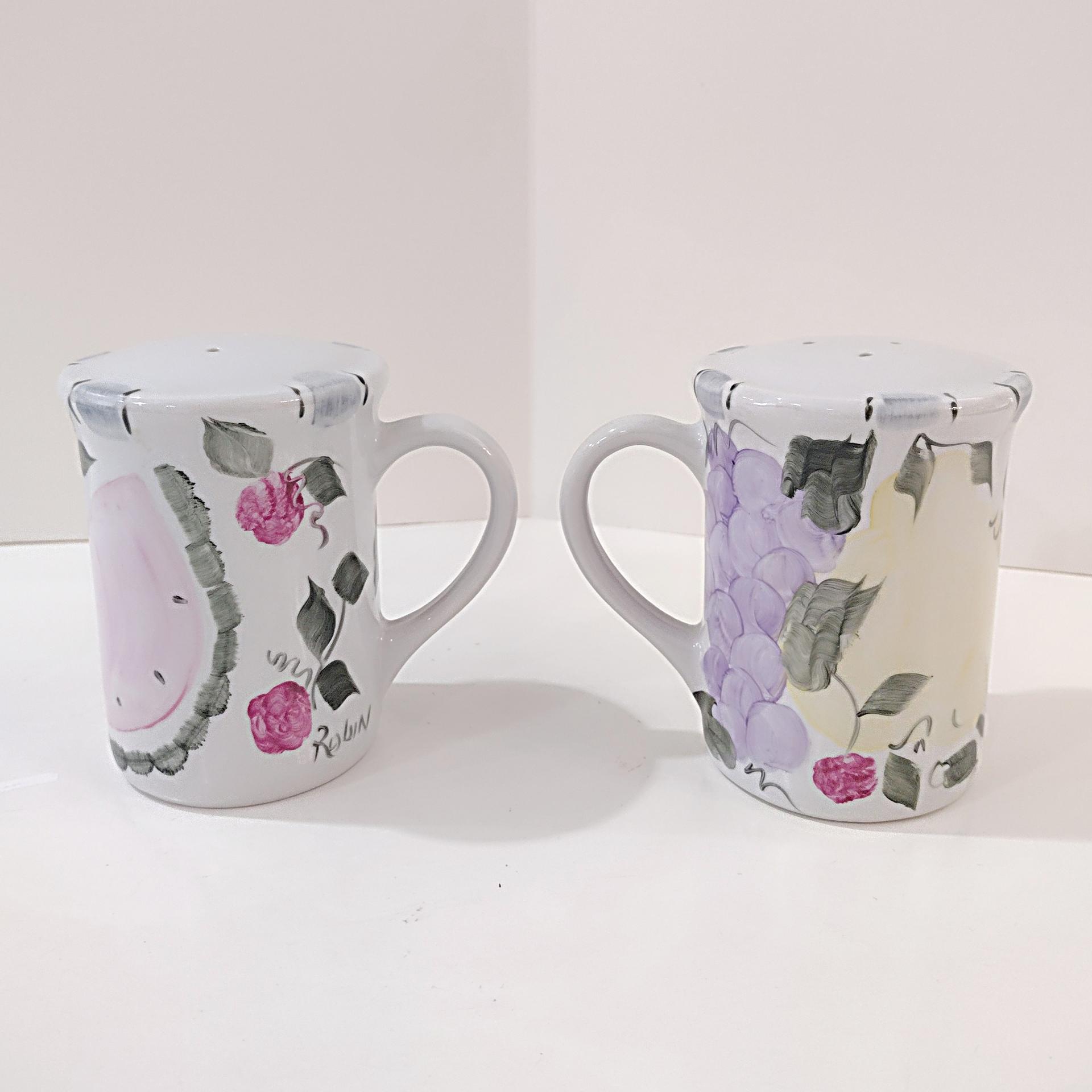 Vintage Fruit Motif Large Salt and Pepper Shaker Set, Shakers with Handles