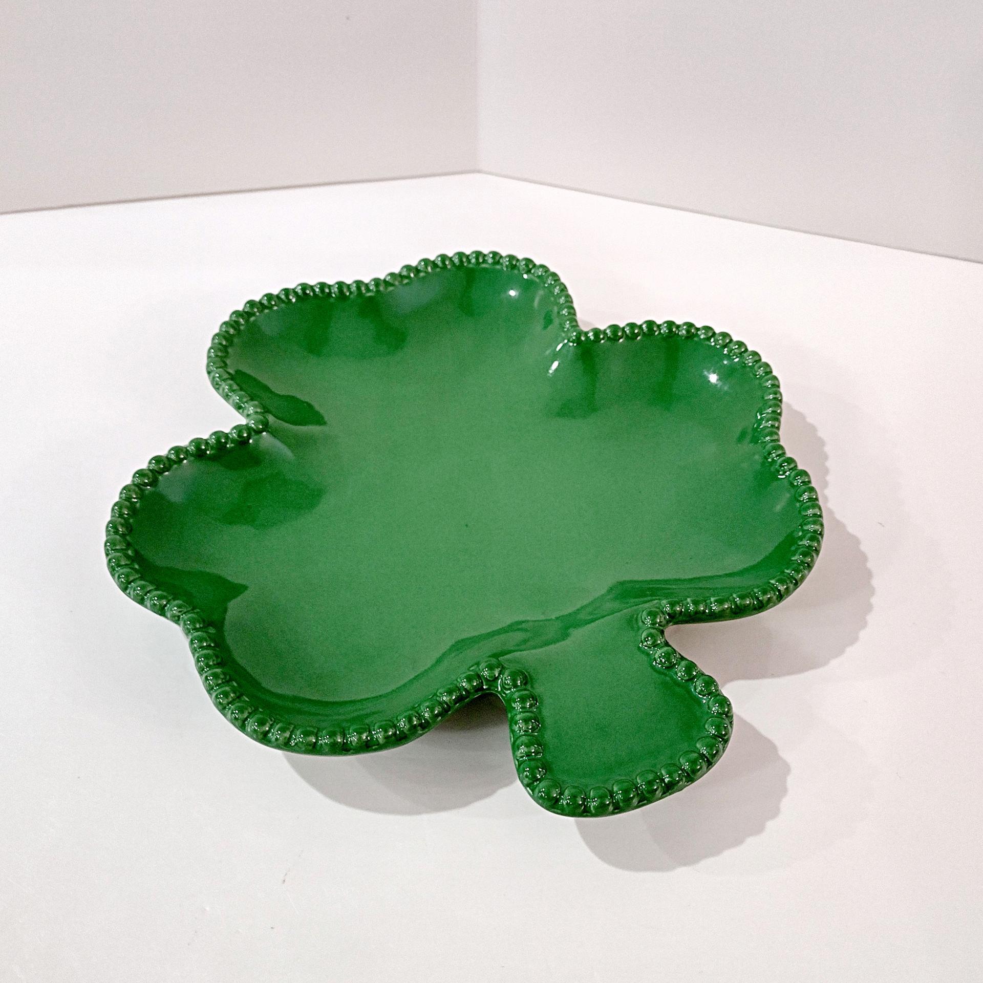 Vintage Green Shamrock Ceramic Dessert Plate, St. Patrick's Day Dinnerware Decor