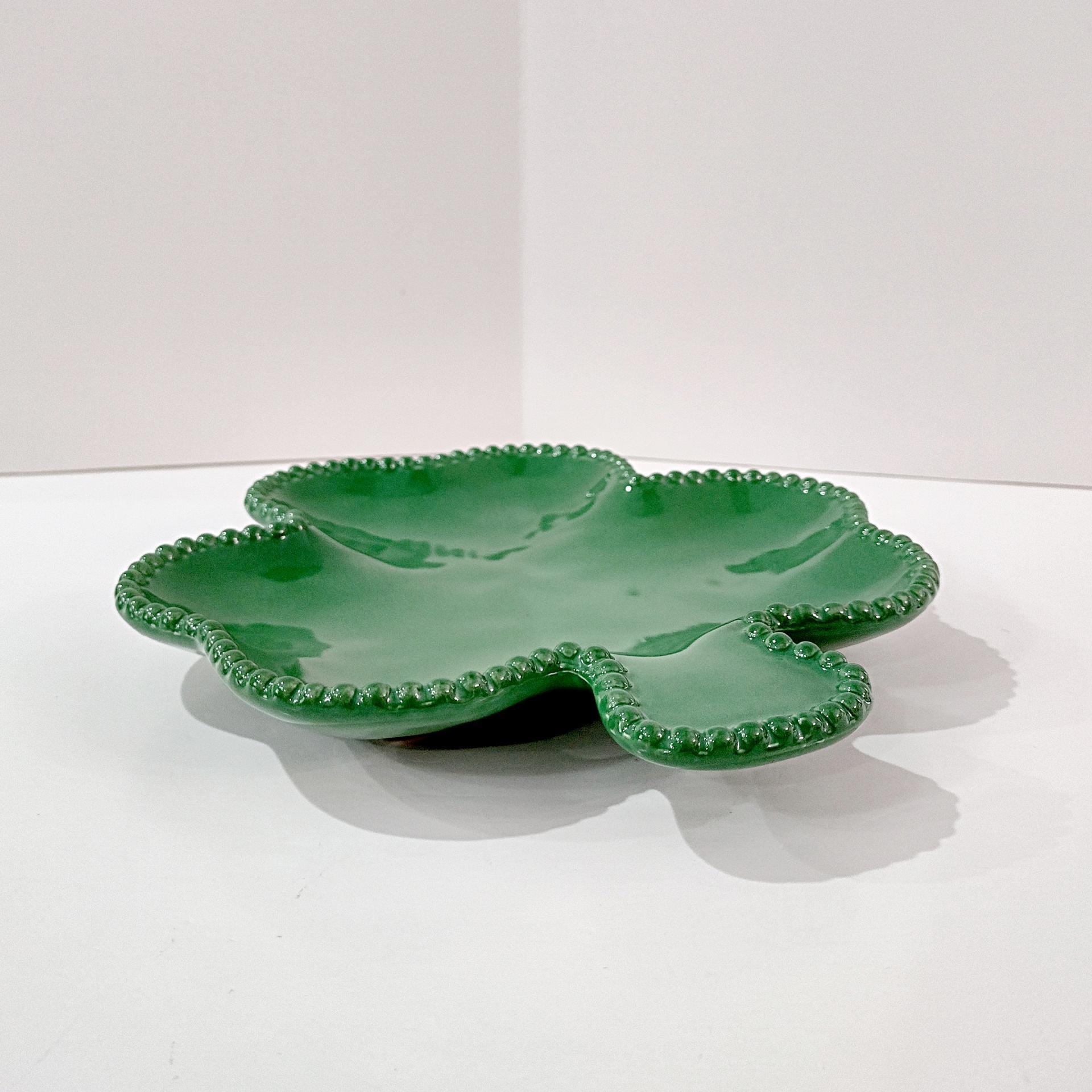 Vintage Green Shamrock Ceramic Dessert Plate, St. Patrick's Day Dinnerware Decor