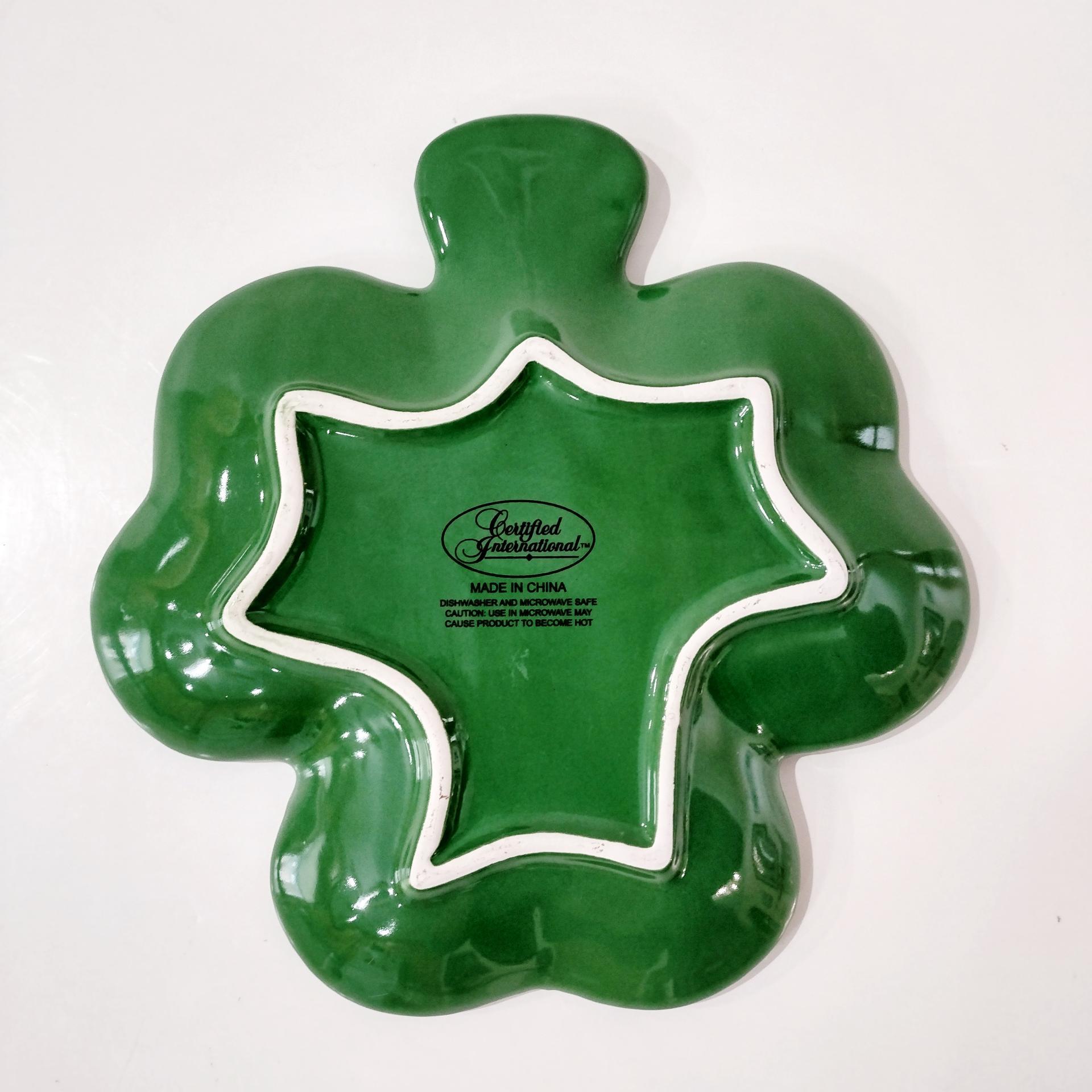 Vintage Green Shamrock Ceramic Dessert Plate, St. Patrick's Day Dinnerware Decor
