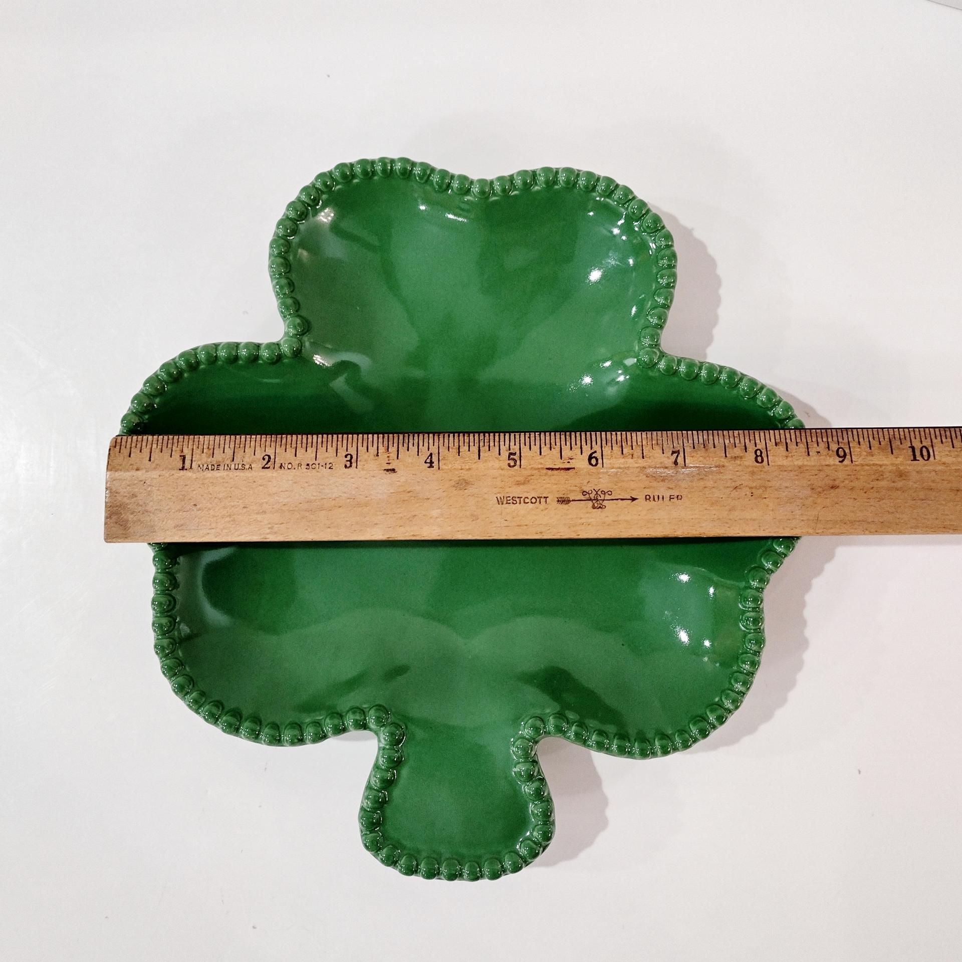 Vintage Green Shamrock Ceramic Dessert Plate, St. Patrick's Day Dinnerware Decor