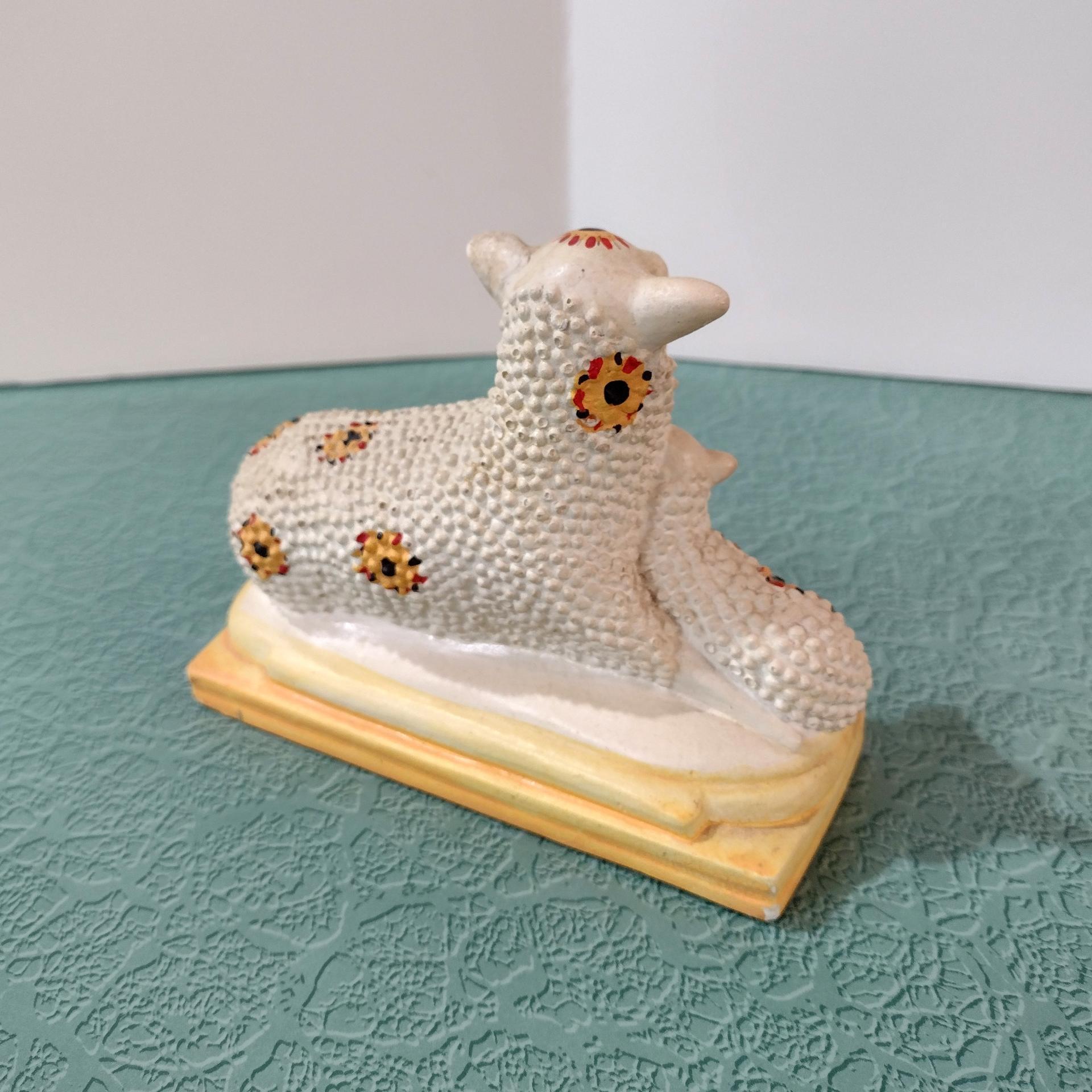 Vintage Mother Sheep and Lamb Liberty Workshop Chalkware Figurine, Early American Folk Art Figure