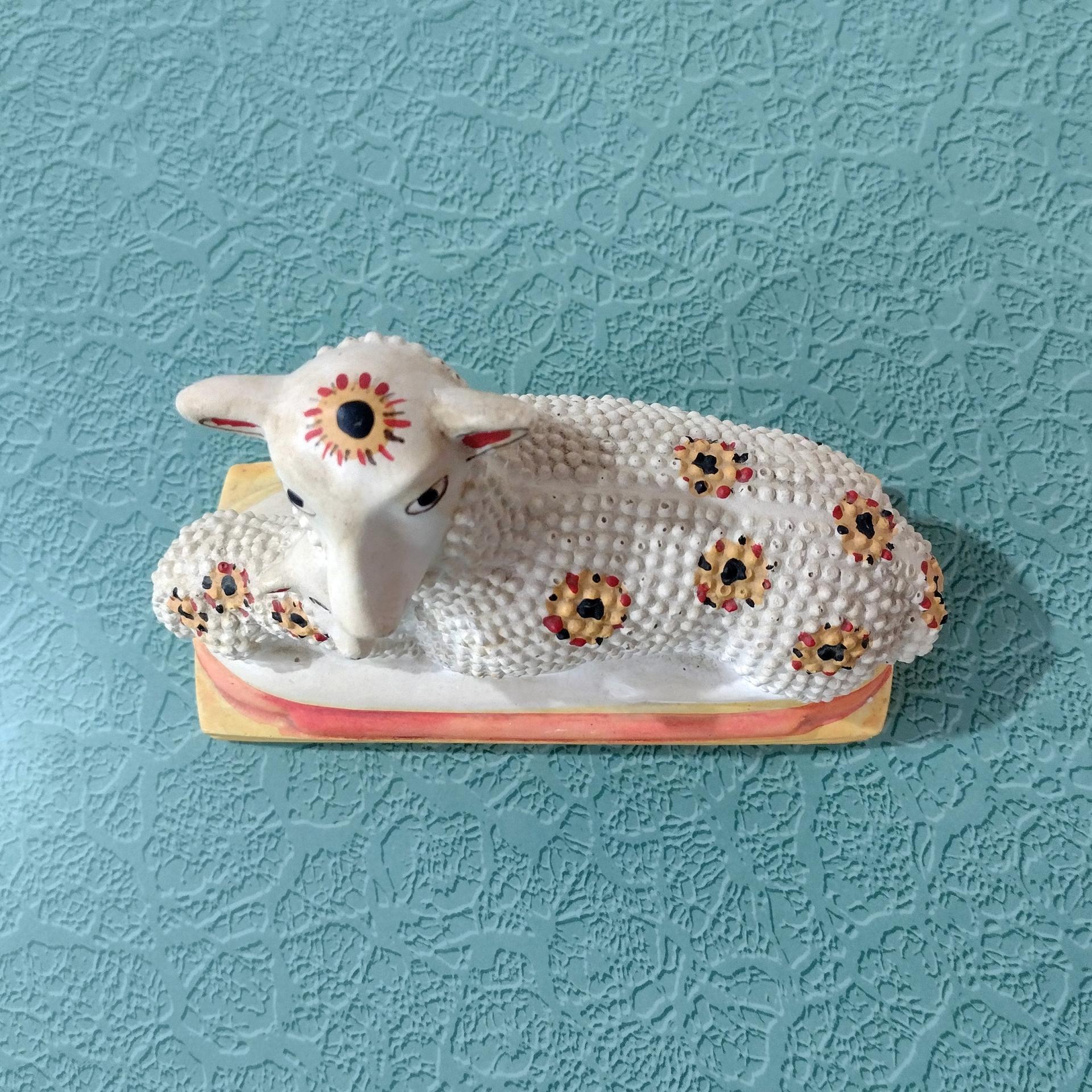 Vintage Mother Sheep and Lamb Liberty Workshop Chalkware Figurine, Early American Folk Art Figure