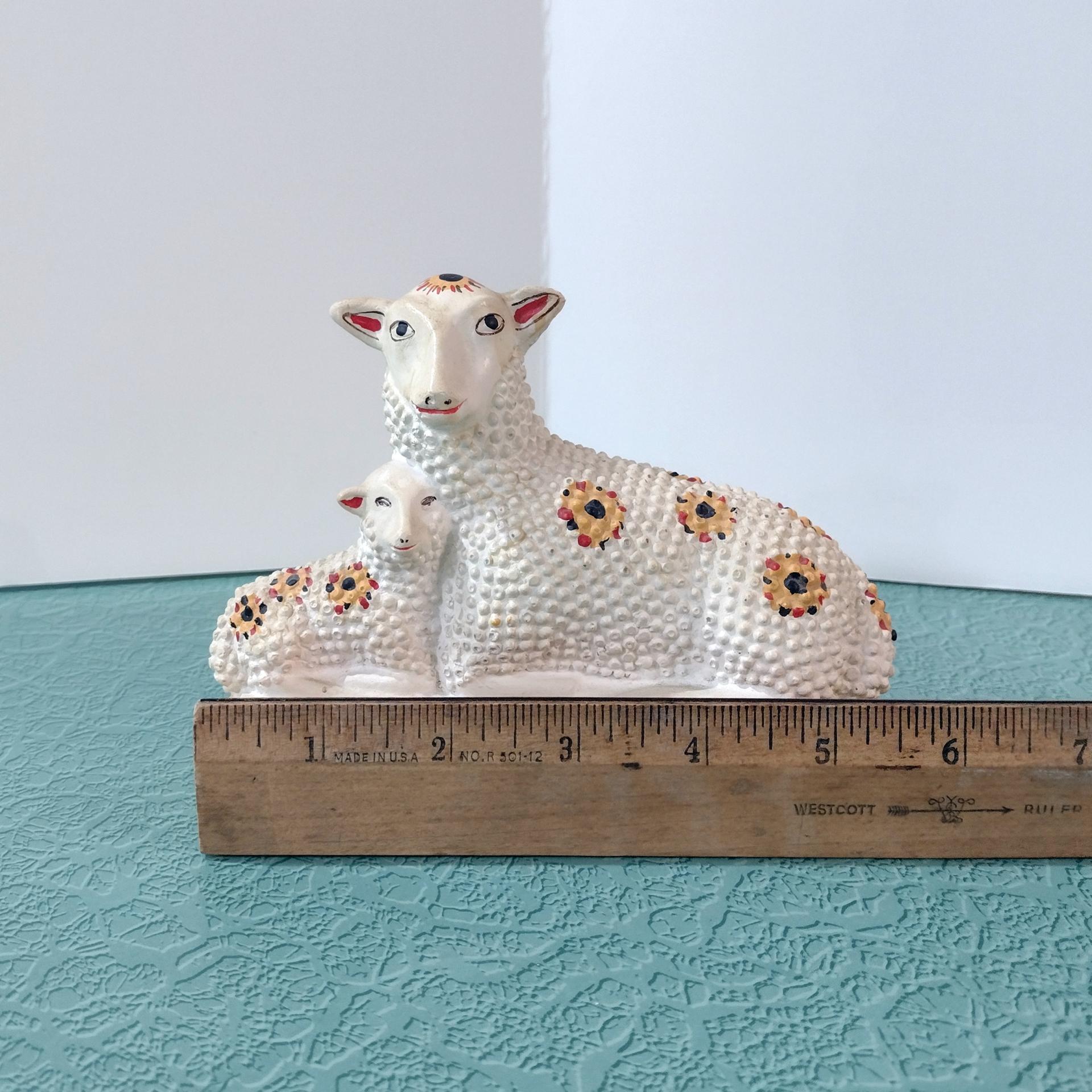 Vintage Mother Sheep and Lamb Liberty Workshop Chalkware Figurine, Early American Folk Art Figure