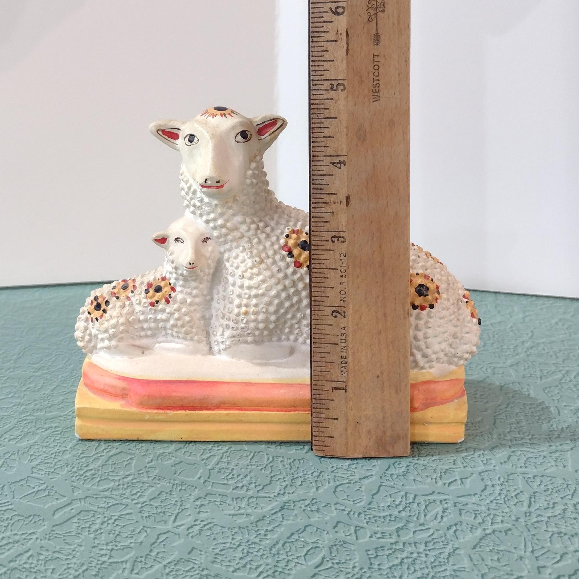 Vintage Mother Sheep and Lamb Liberty Workshop Chalkware Figurine, Early American Folk Art Figure