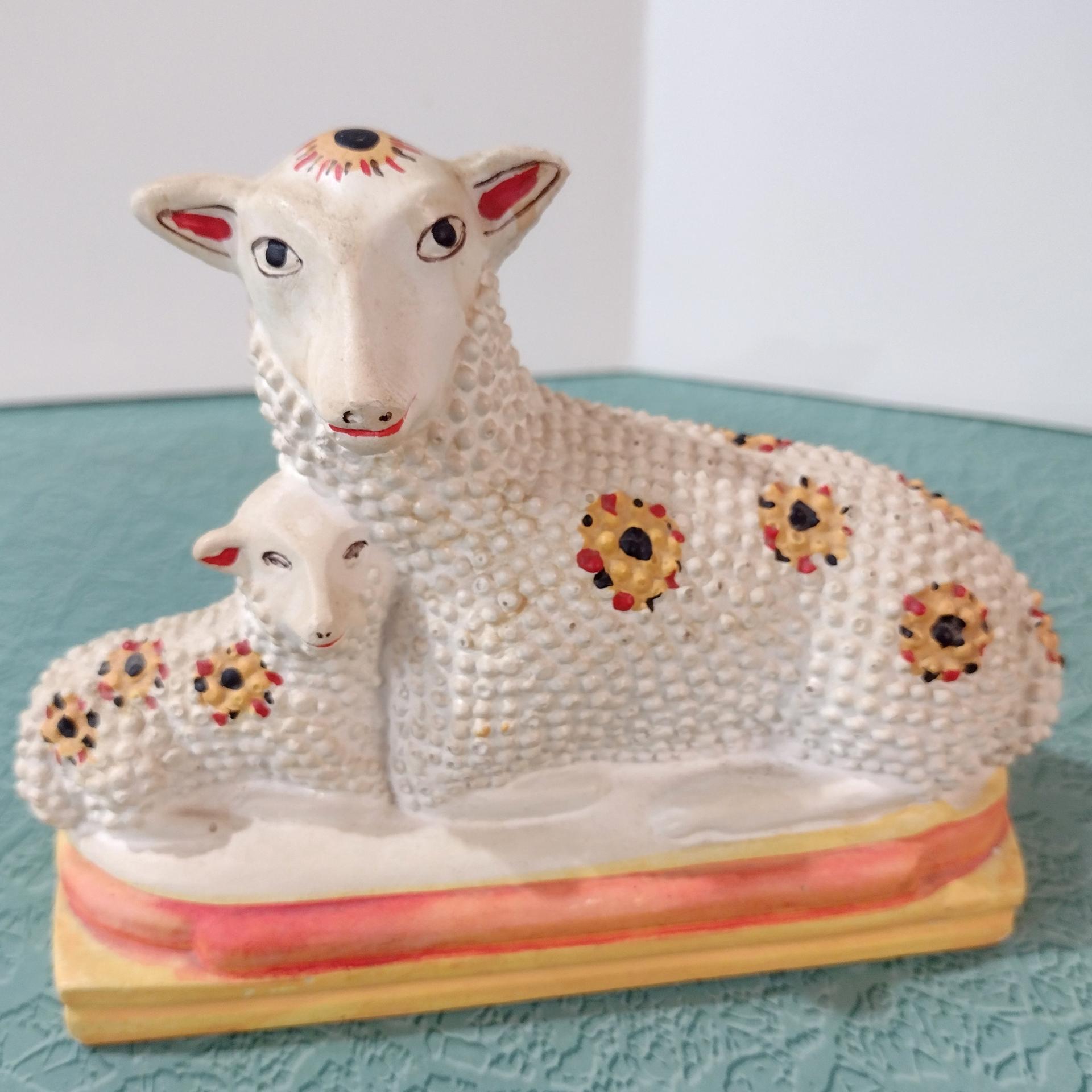 Vintage Mother Sheep and Lamb Liberty Workshop Chalkware Figurine, Early American Folk Art Figure