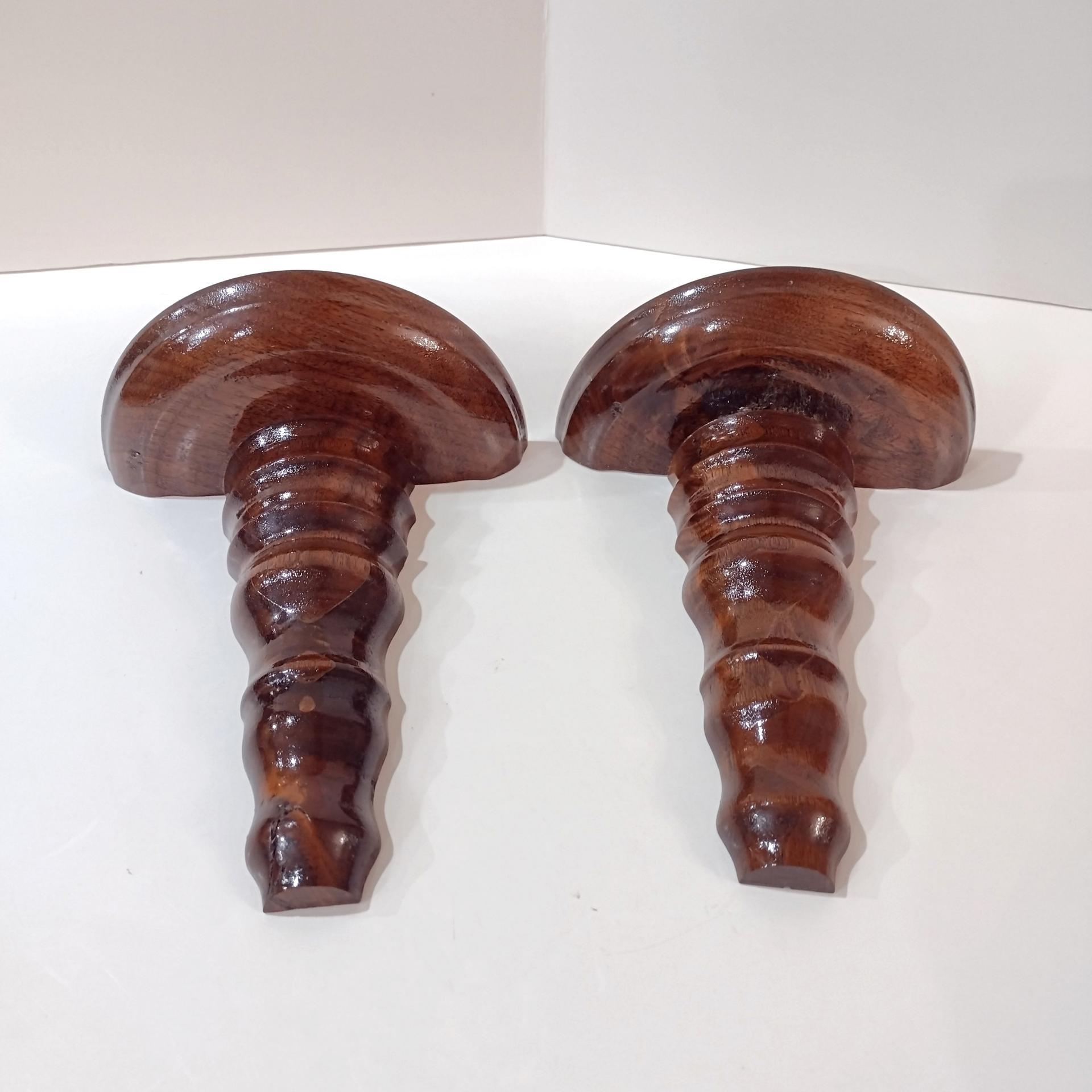 Vintage Wooden Spindle Wall Shelves, Set of Two, Dark Brown Decorative Display Shelves