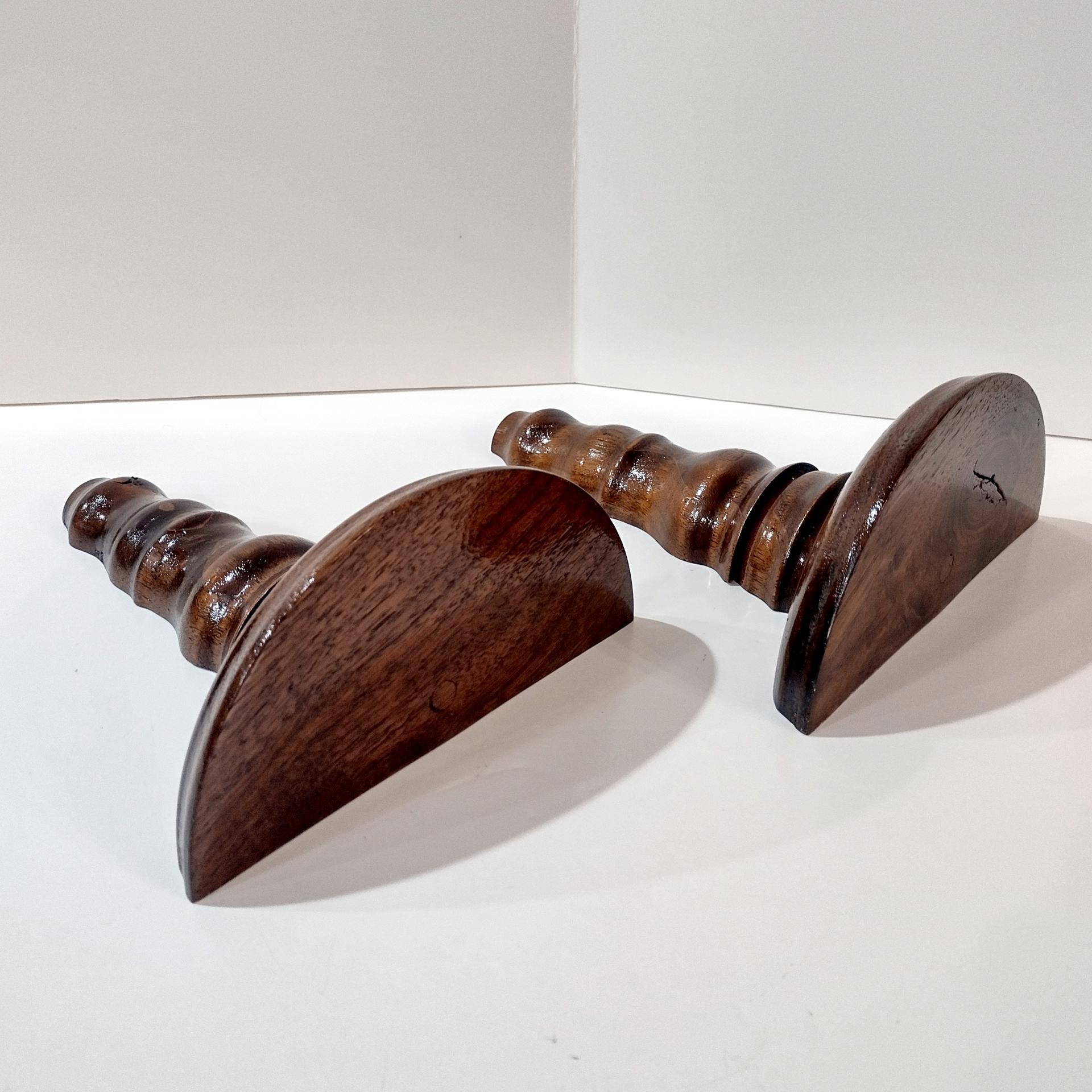 Vintage Wooden Spindle Wall Shelves, Set of Two, Dark Brown Decorative Display Shelves