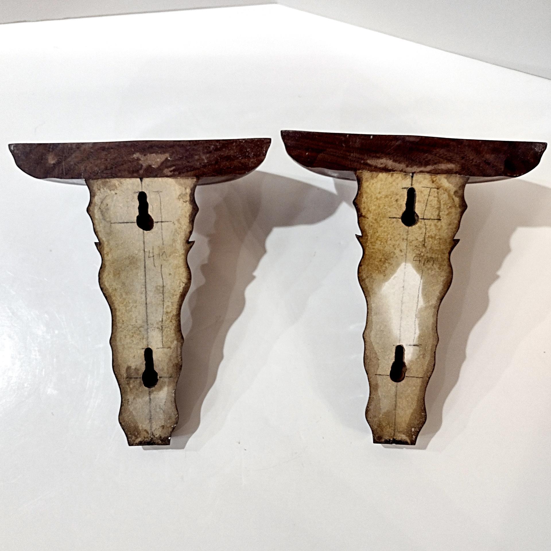 Vintage Wooden Spindle Wall Shelves, Set of Two, Dark Brown Decorative Display Shelves