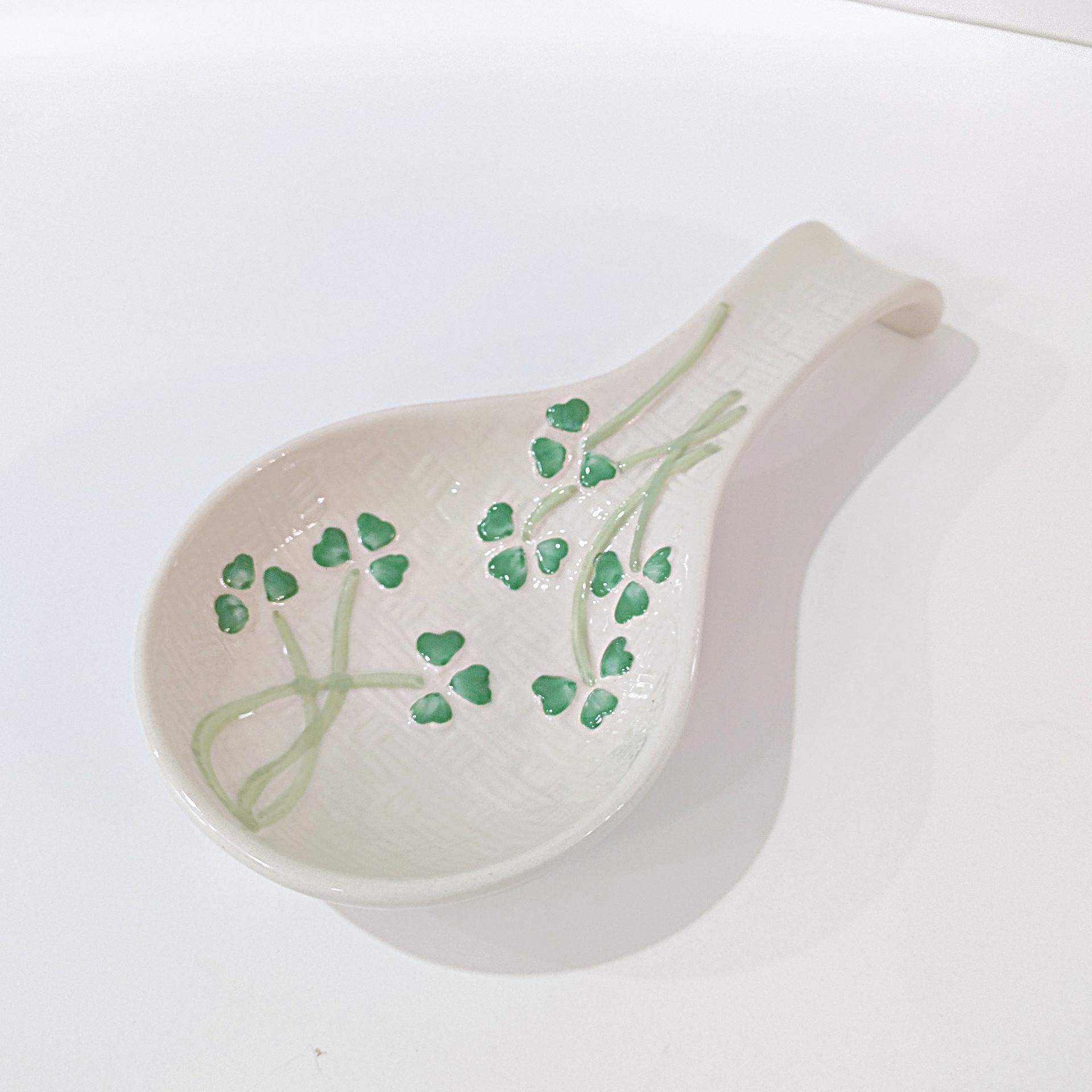 Vintage Shamrock Ceramic Spoon Rest, Irish Kitchen Decor